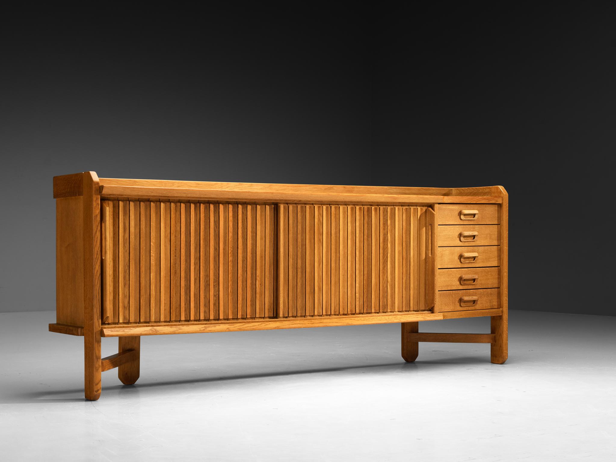 Guillerme & Chambron Sideboard in Solid Oak and Ceramic In Good Condition For Sale In Waalwijk, NL