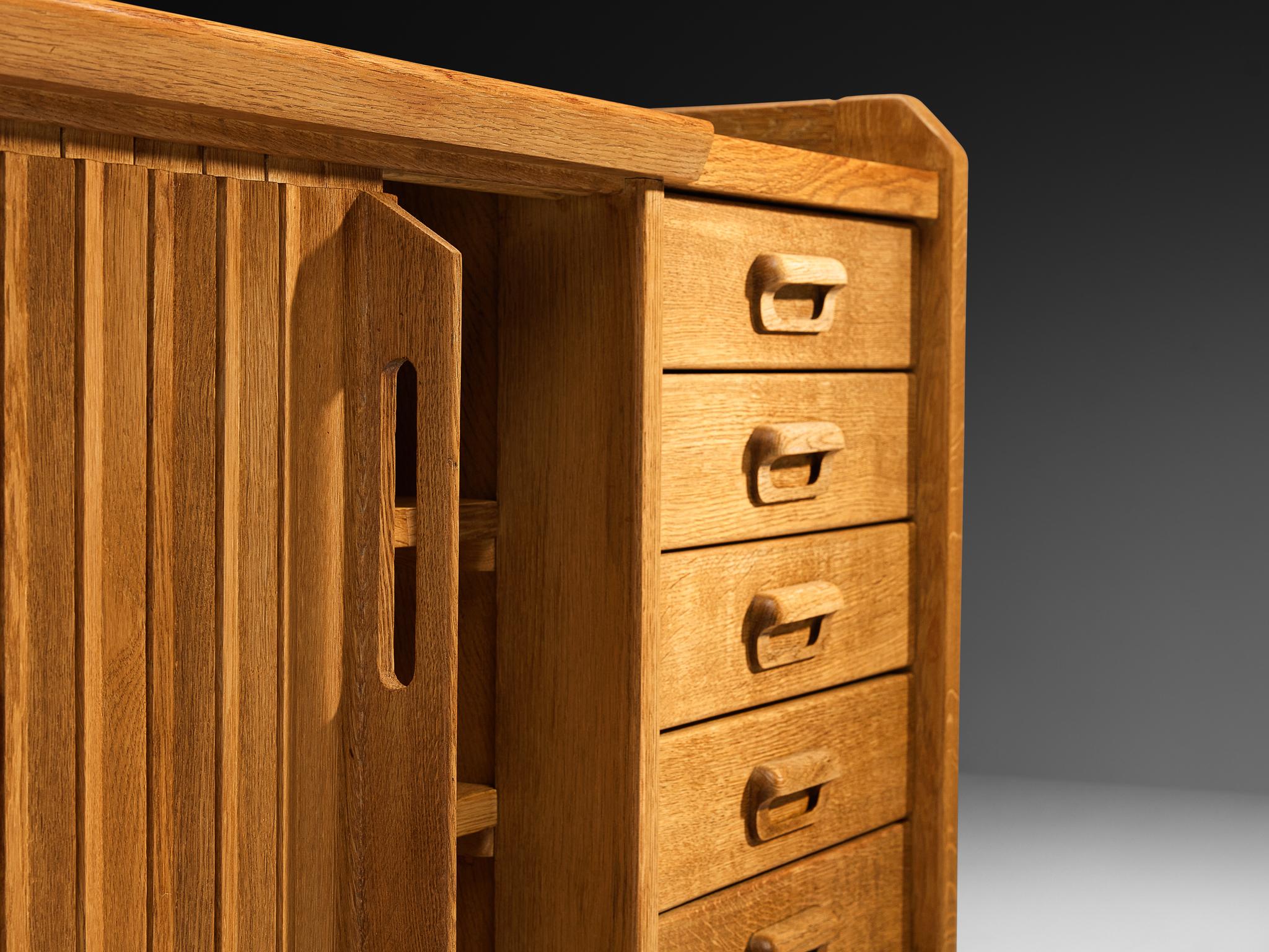 Mid-20th Century Guillerme & Chambron Sideboard in Solid Oak and Ceramic For Sale