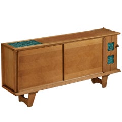Guillerme & Chambron Sideboard in Solid Oak with Ceramic Tiles