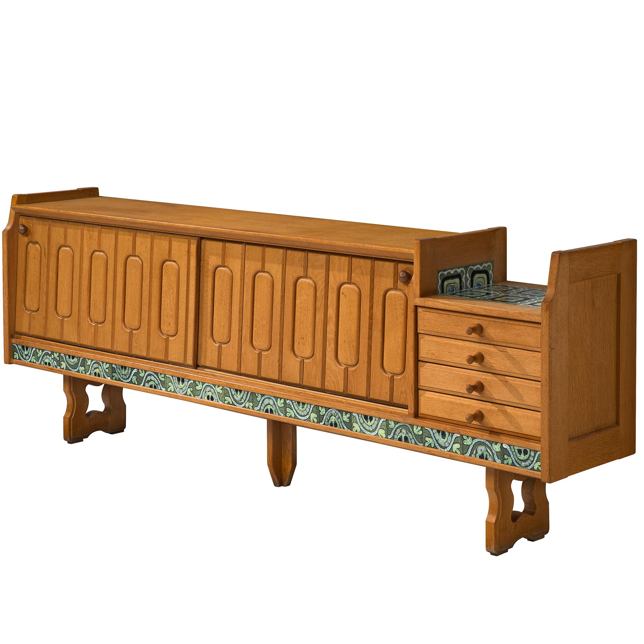 Guillerme 
Chambron 
Simon
 Sideboard in Oak with Ceramic Tiles For Sale
