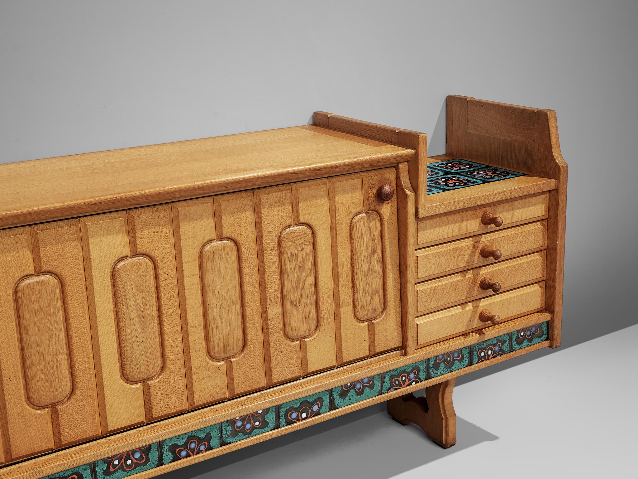 French Guillerme & Chambron 'Simon' Sideboard in Oak with Ceramics  For Sale