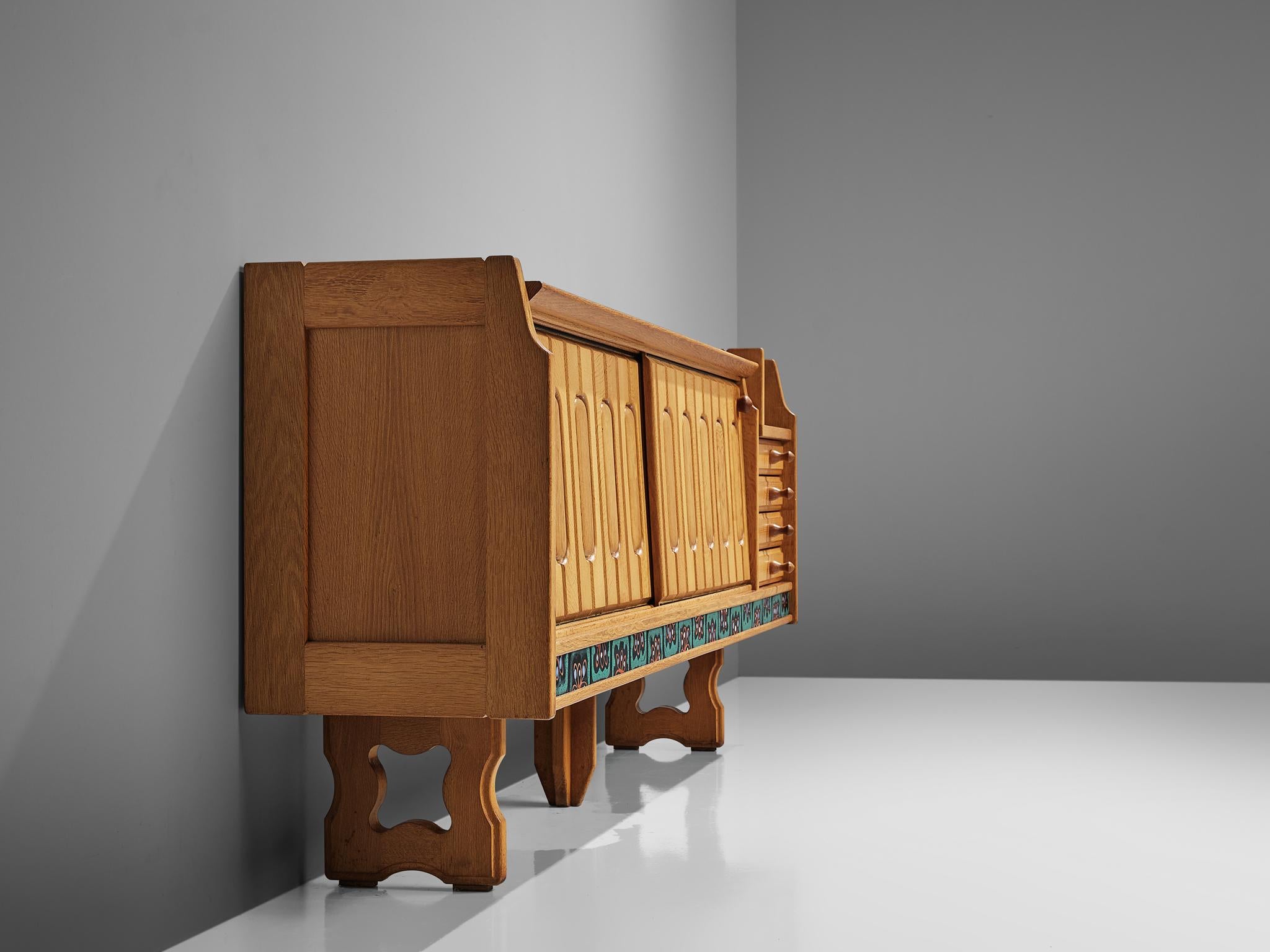 Guillerme & Chambron 'Simon' Sideboard in Oak with Ceramics  For Sale 1