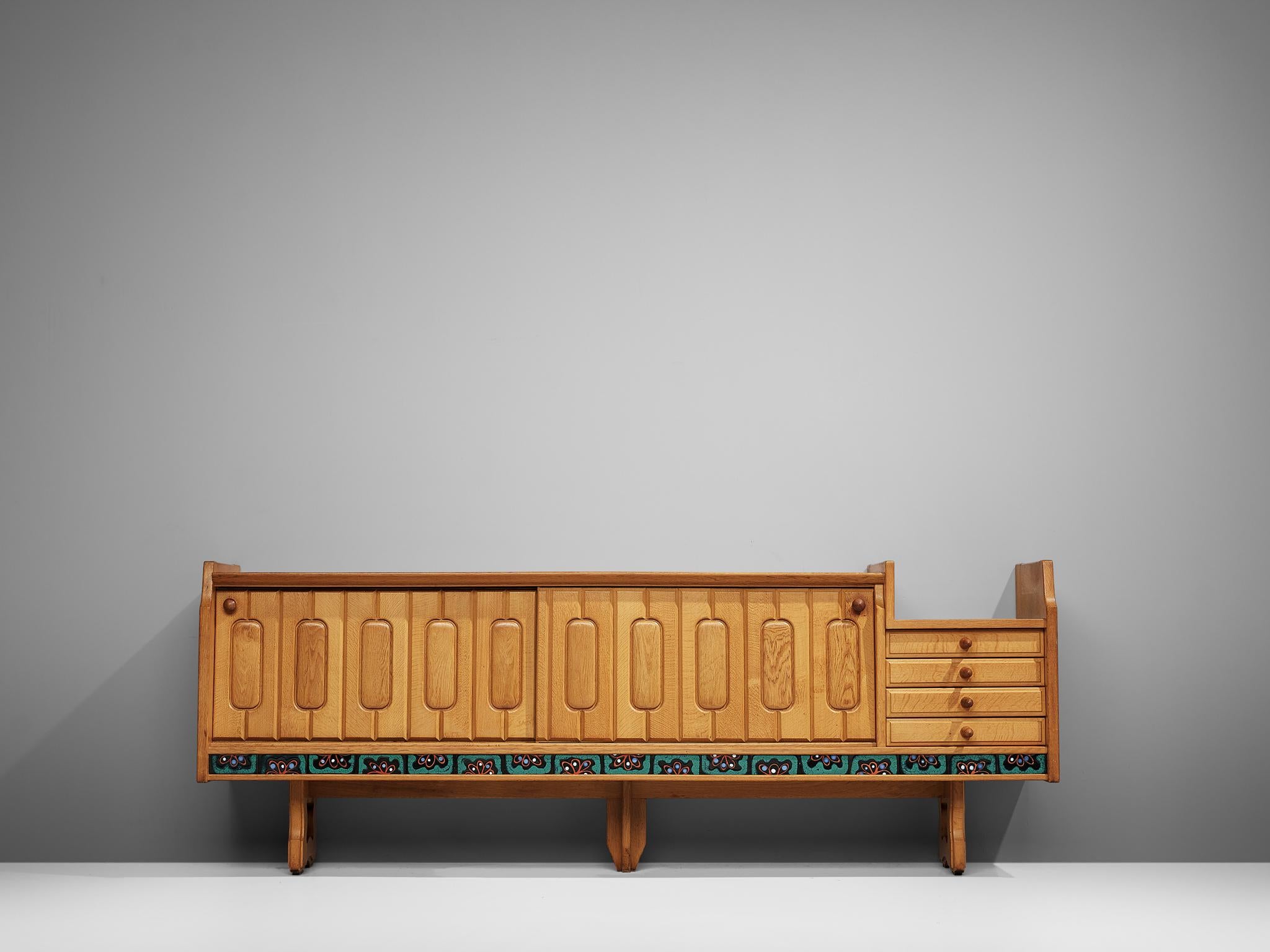 Guillerme & Chambron 'Simon' Sideboard in Oak with Ceramics  For Sale 2