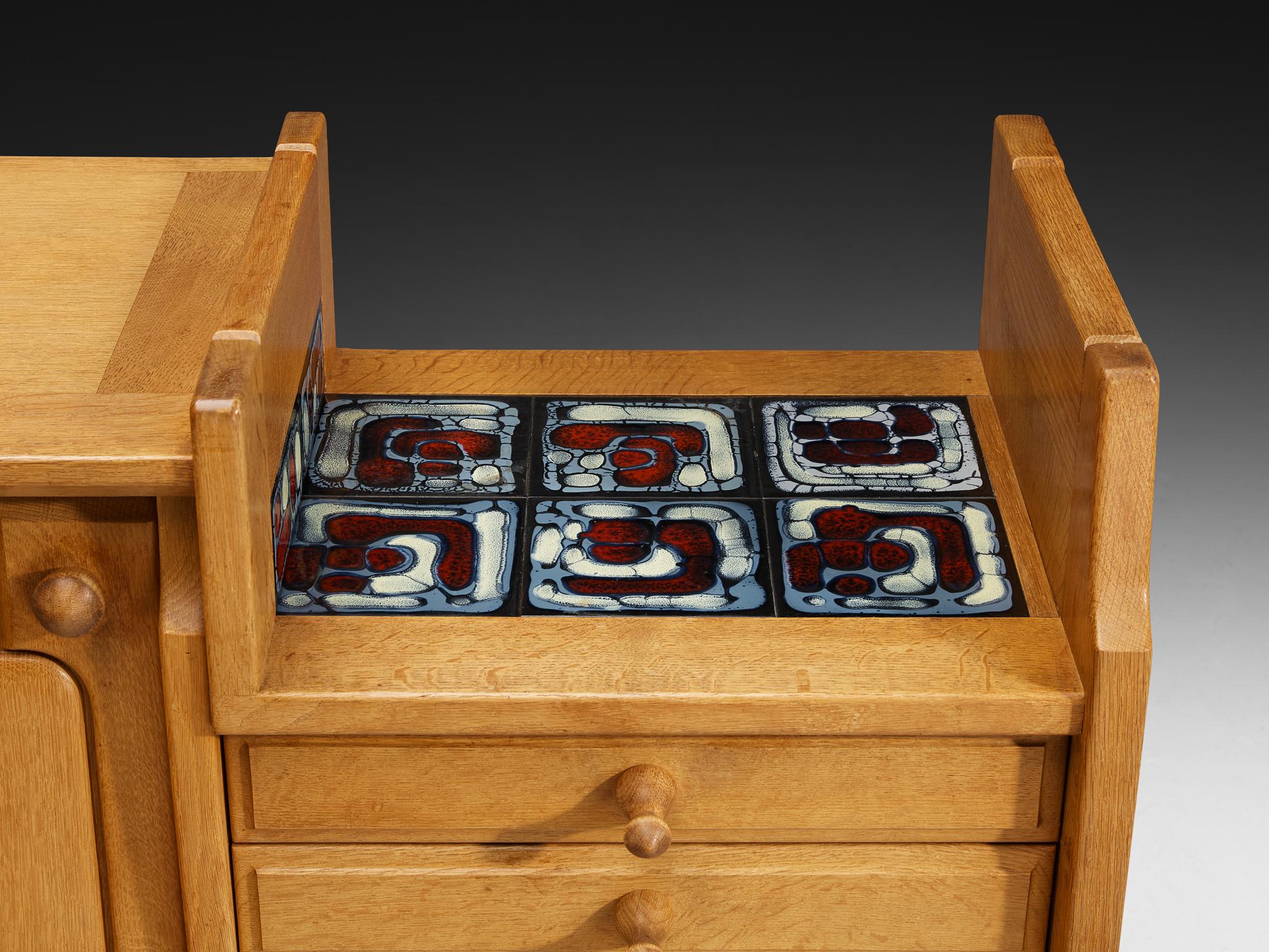 Guillerme & Chambron 'Simon' Sideboard in Solid Oak and Ceramic For Sale 1