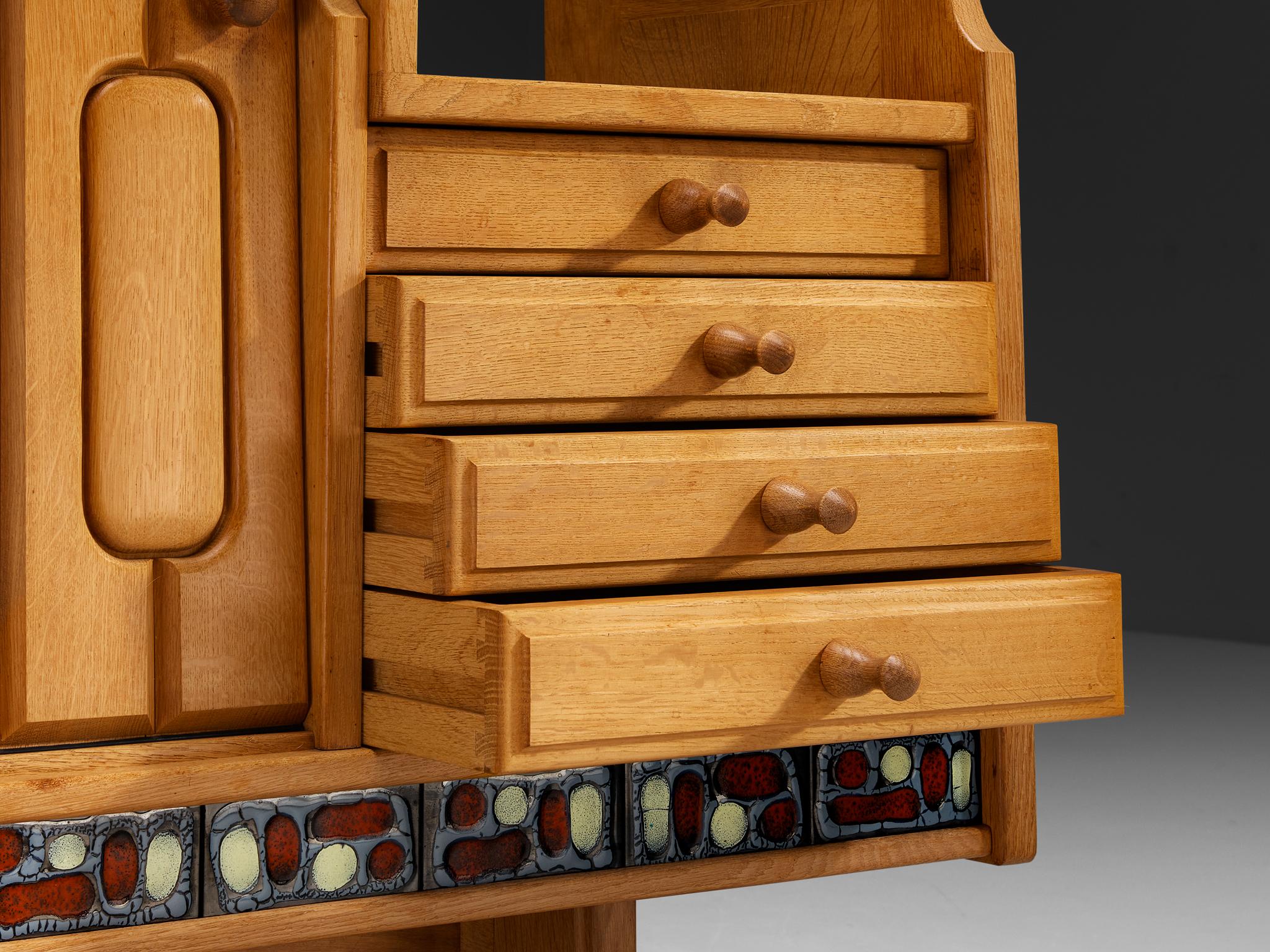 Guillerme & Chambron 'Simon' Sideboard in Solid Oak and Ceramic For Sale 2