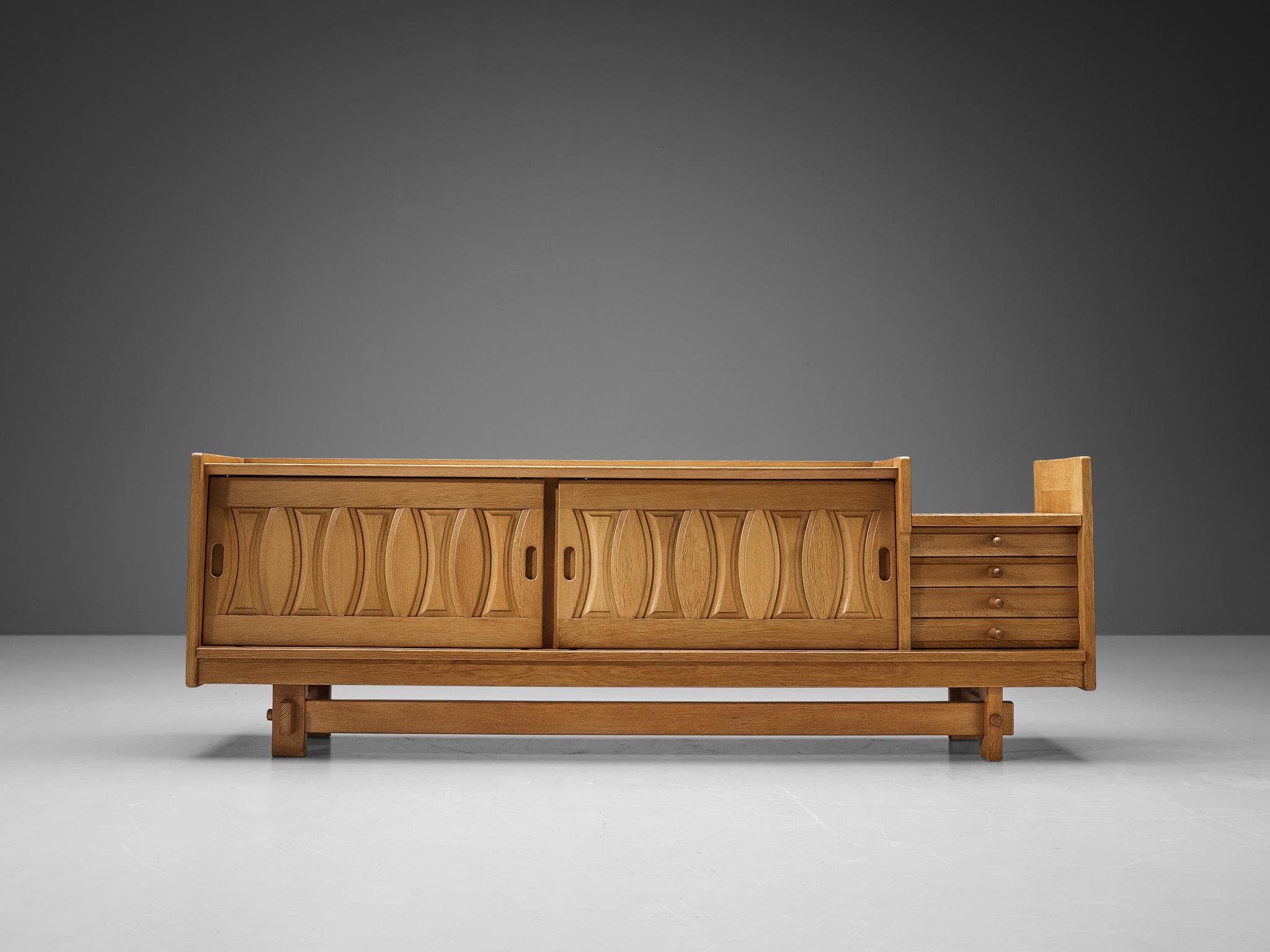French Guillerme & Chambron 'Simon' Sideboard in Solid Oak and Ceramics  For Sale