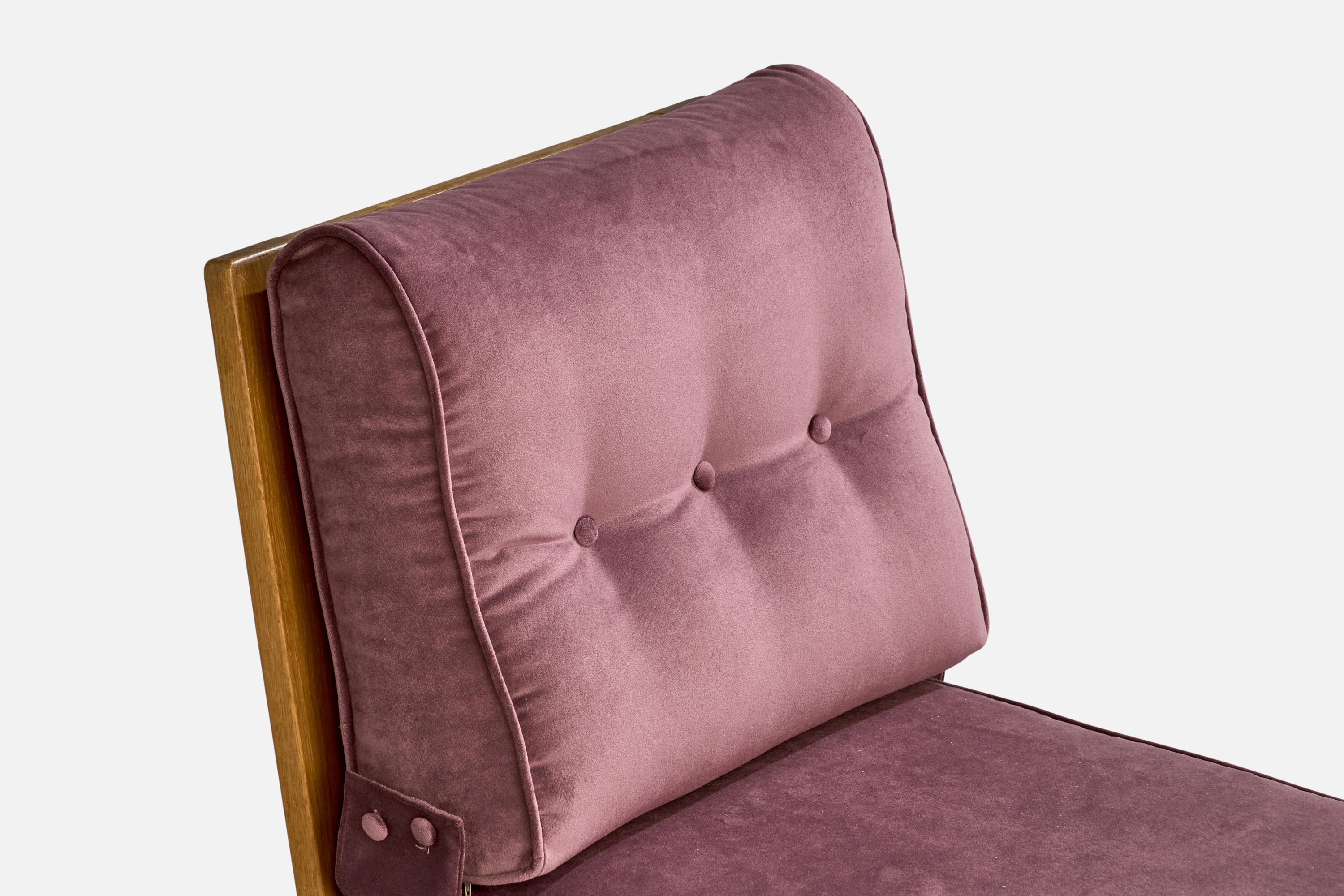 Guillerme & Chambron, Slipper Chair, Velvet, Oak, France, 1950s For Sale 1
