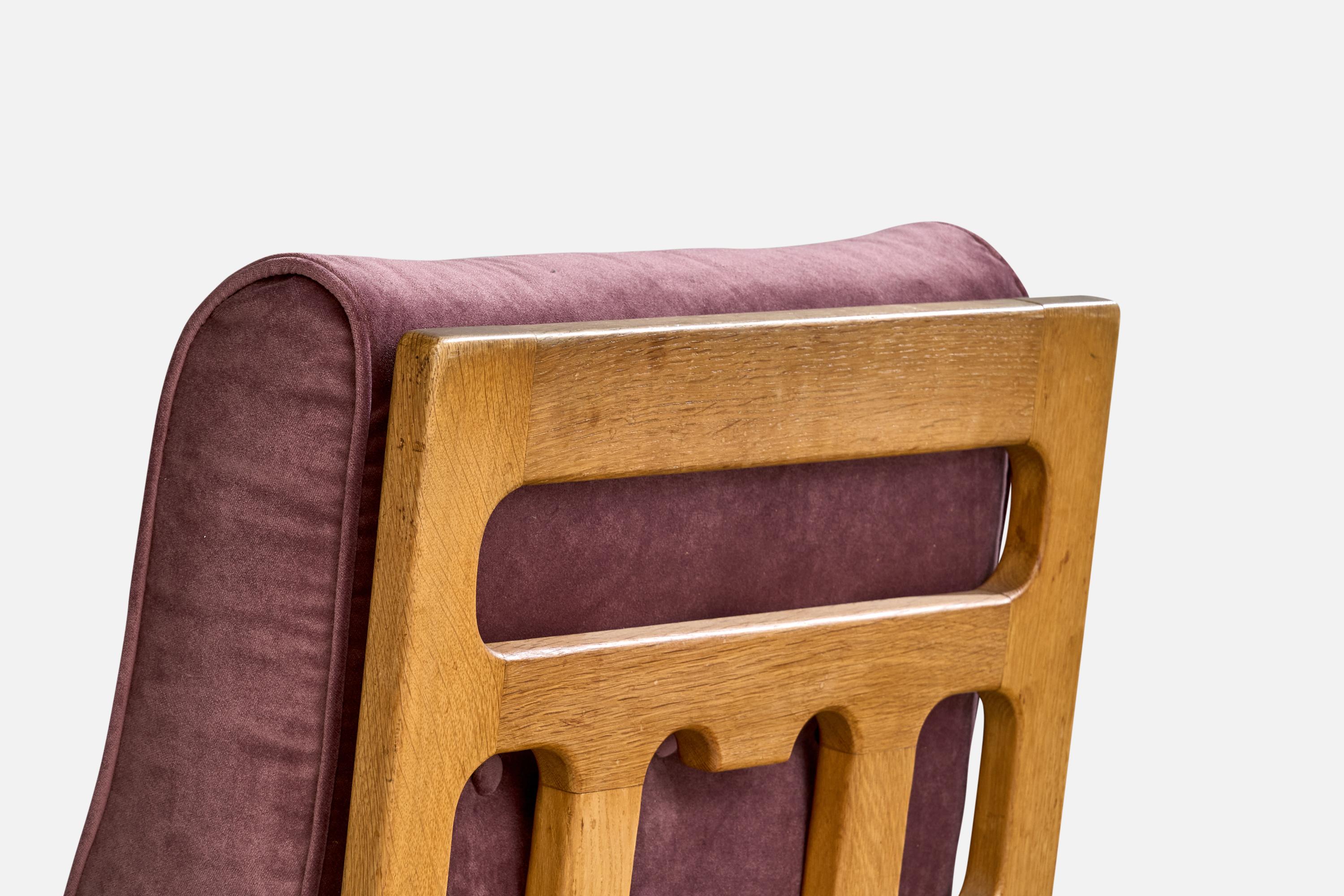 Guillerme & Chambron, Slipper Chair, Velvet, Oak, France, 1950s For Sale 2