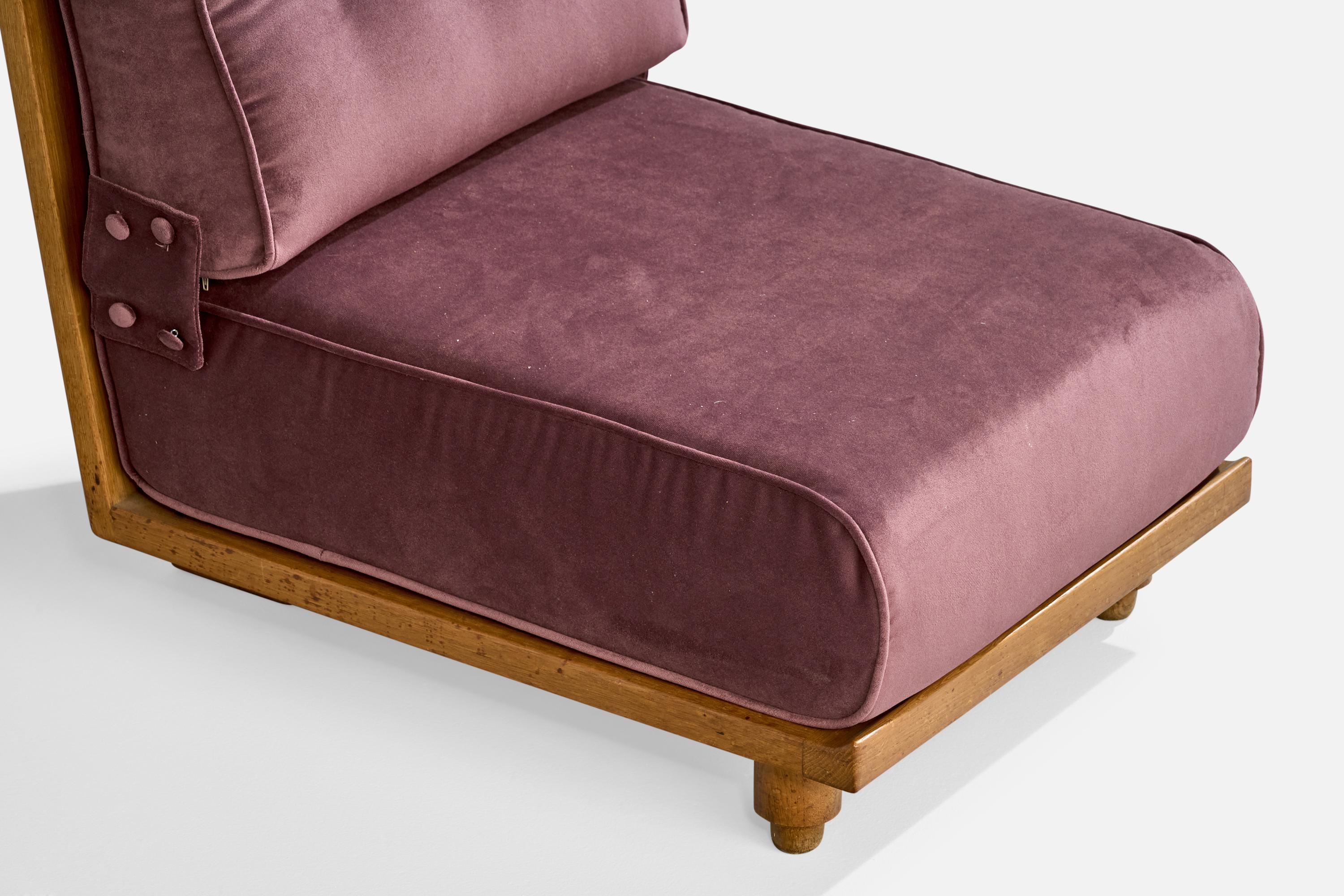 Guillerme & Chambron, Slipper Chair, Velvet, Oak, France, 1950s For Sale 3