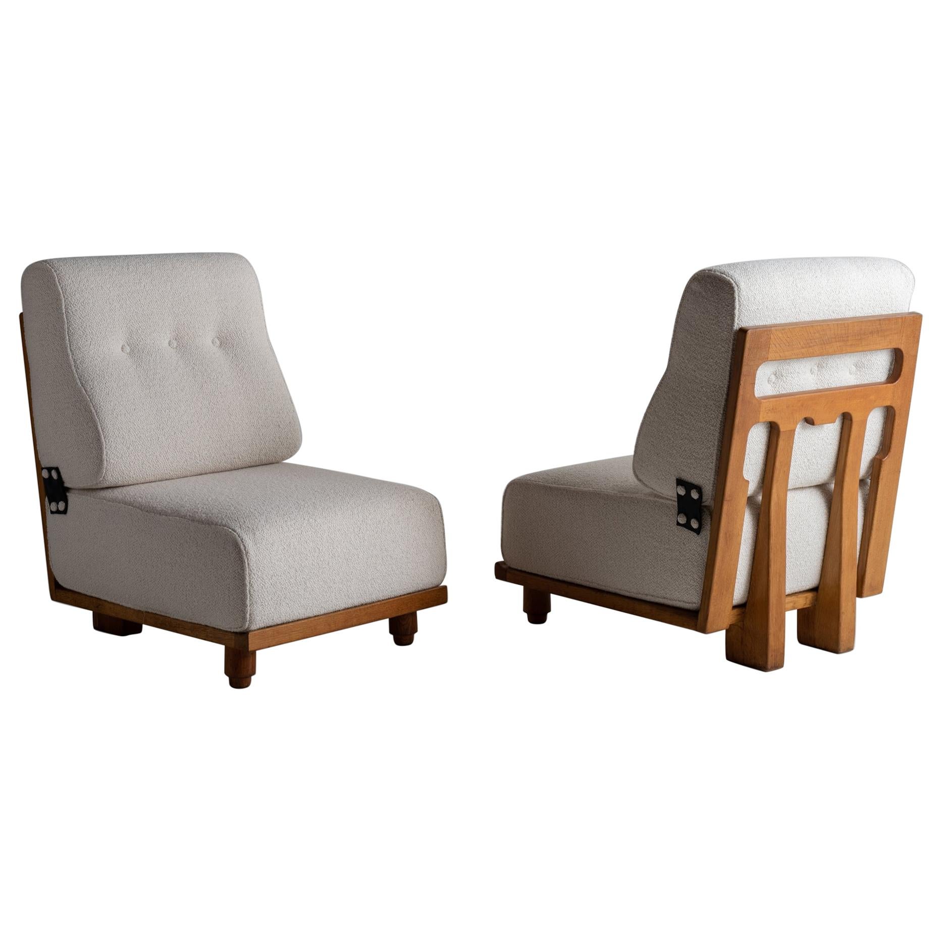 Guillerme & Chambron Slipper Chairs in Belgian Textured Wool Blend