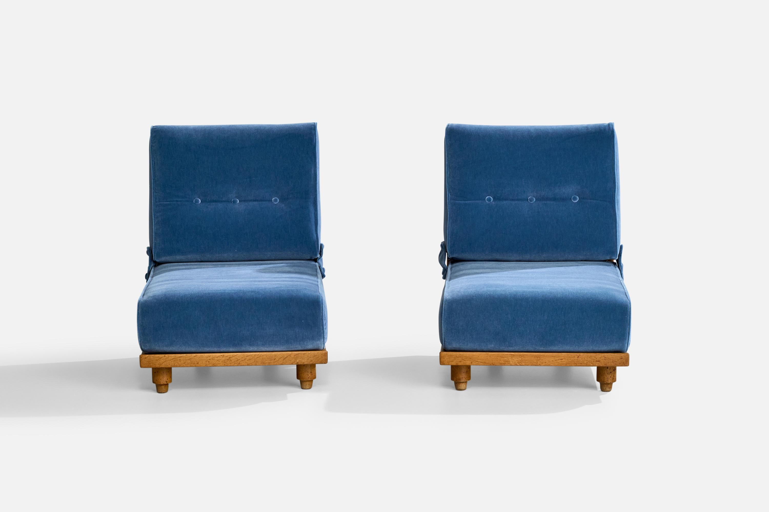 Mid-Century moderno Guillerme & Chambron, Sedie a pantofola, Mohair, Oak, Francia, anni '50