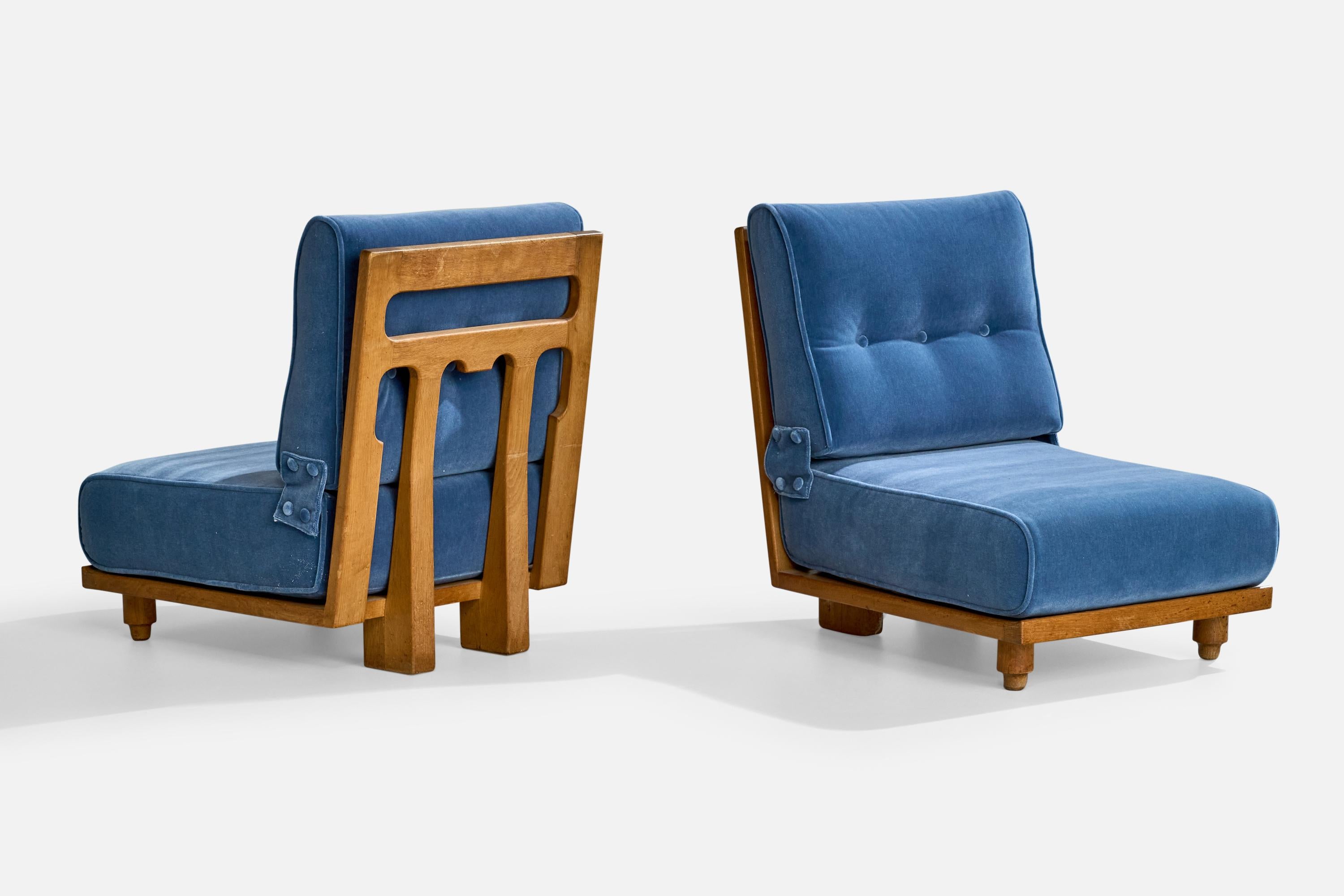 Francese Guillerme & Chambron, Sedie a pantofola, Mohair, Oak, Francia, anni '50