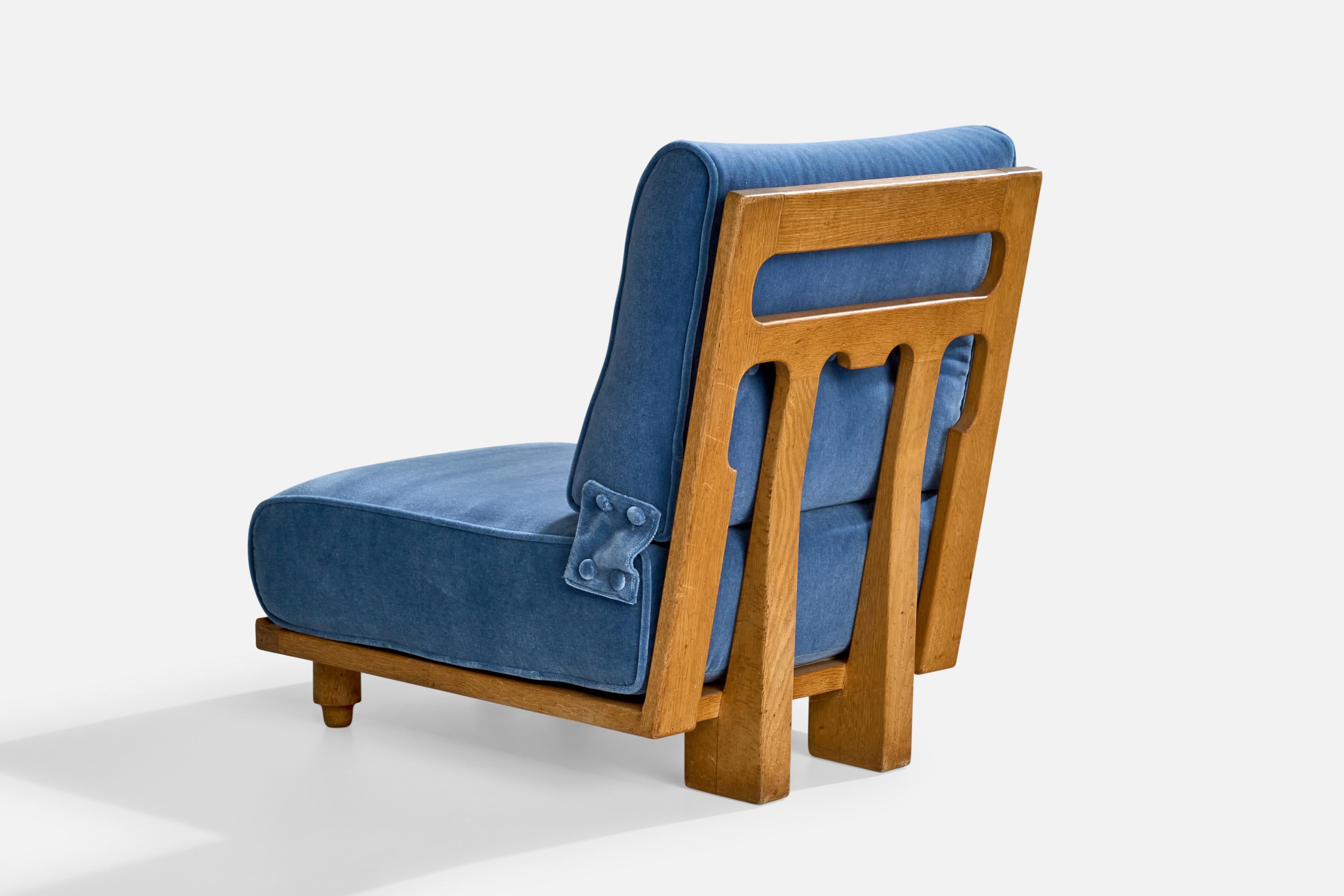 Metà XX secolo Guillerme & Chambron, Sedie a pantofola, Mohair, Oak, Francia, anni '50