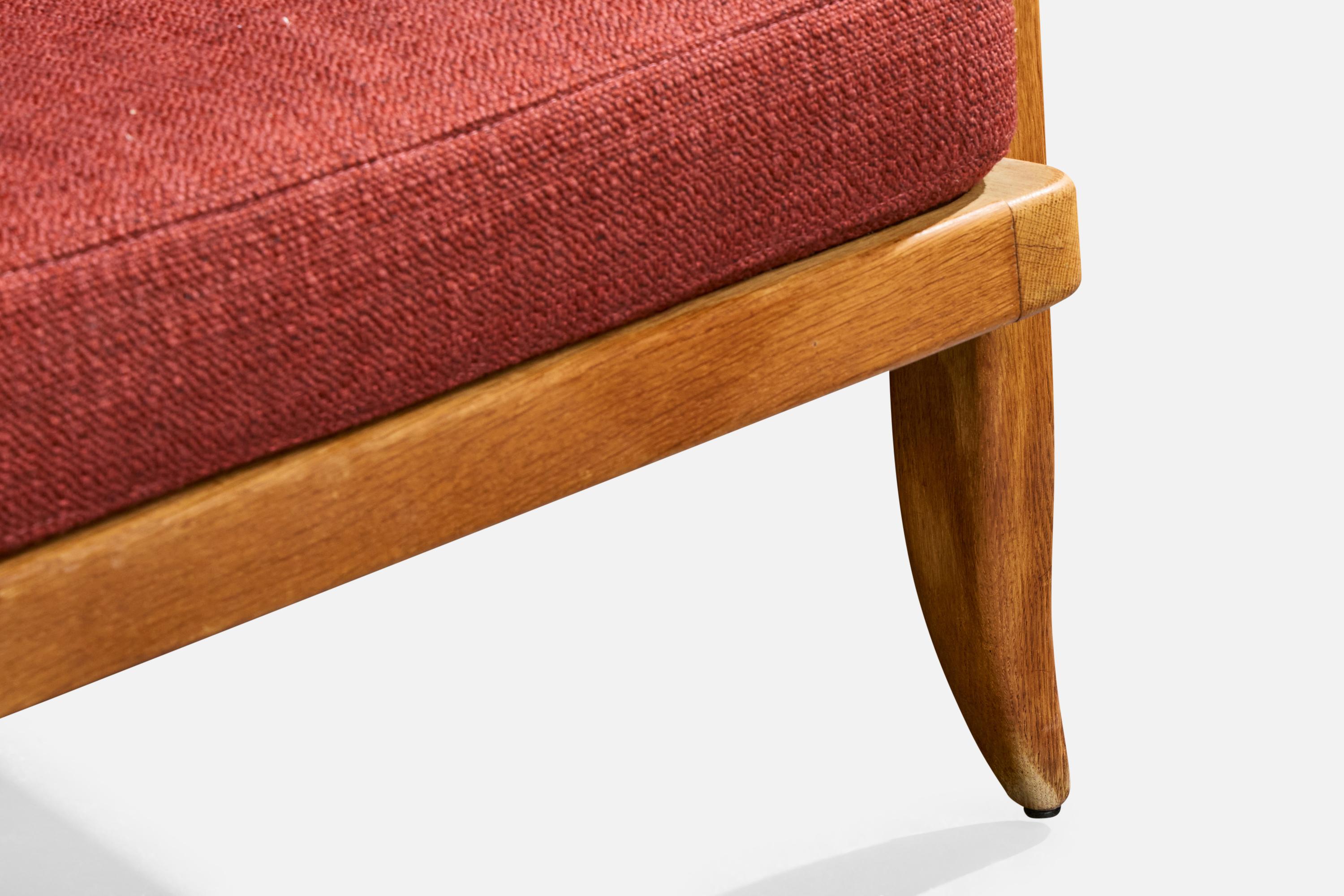 Guillerme & Chambron, Sofa, Stoff, Eiche, Frankreich, 1950er Jahre im Angebot 4