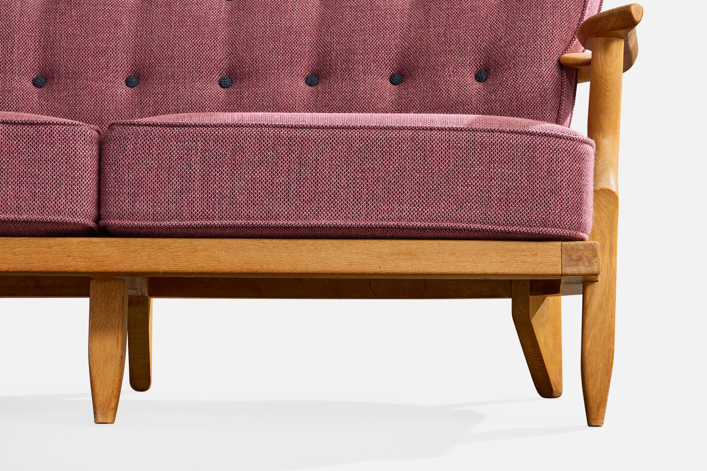 Guillerme & Chambron, Sofa, Fabric, Oak, France, 1950s im Angebot 3