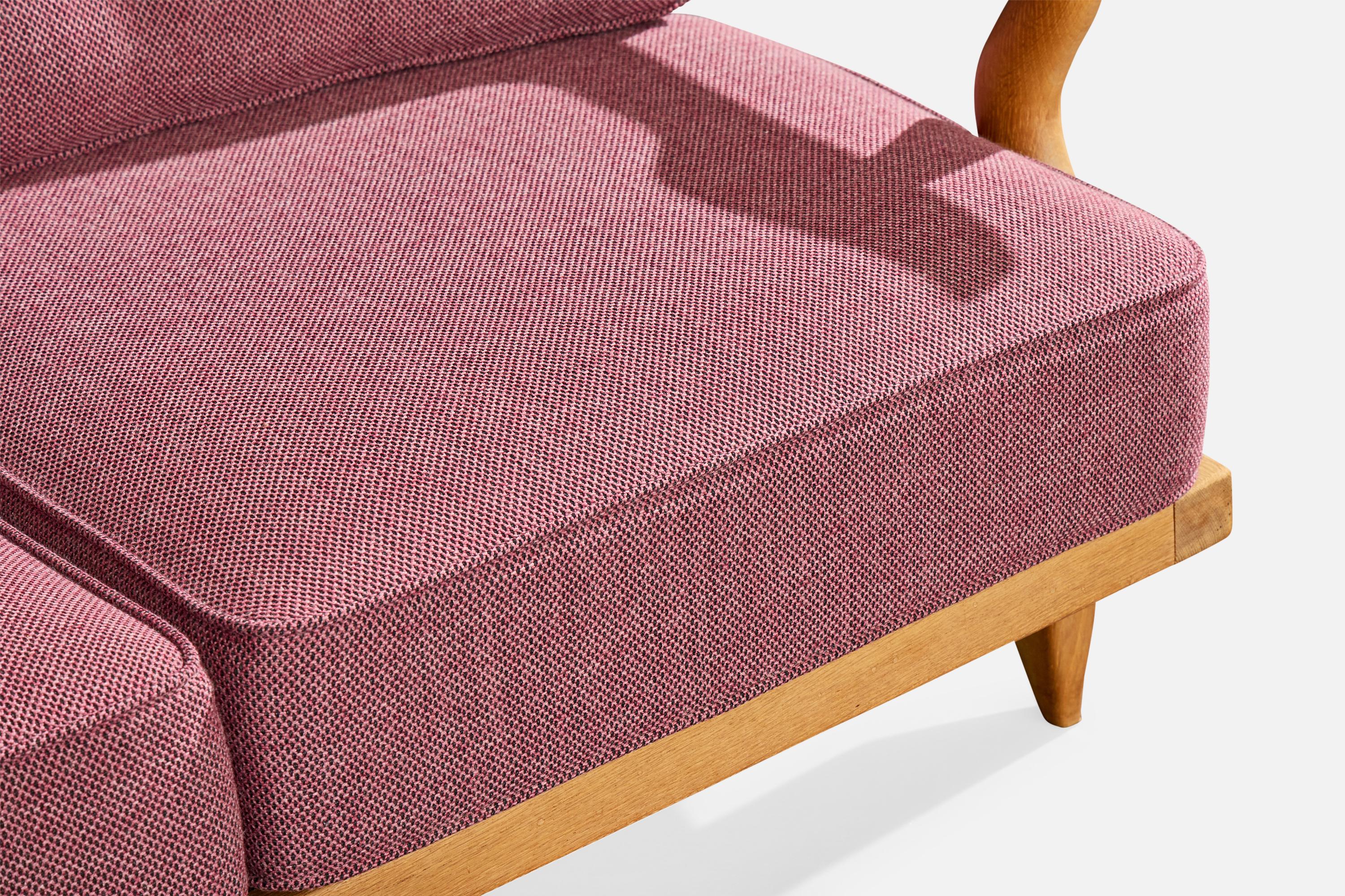 Guillerme & Chambron, Sofa, Fabric, Oak, France, 1950s im Angebot 5