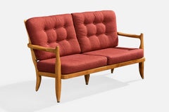 Guillerme & Chambron, Sofa, Fabric, Oak, France, 1950s