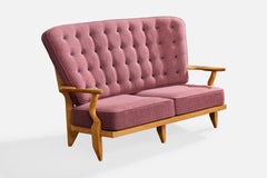 Guillerme & Chambron, Sofa, Fabric, Oak, France, 1950s
