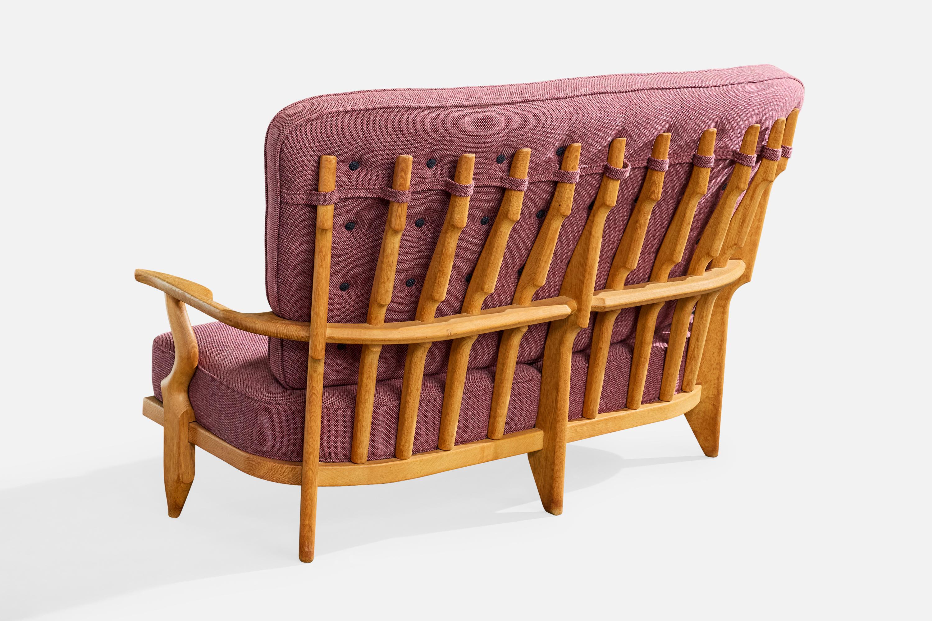 Guillerme & Chambron, Sofa, Fabric, Oak, France, 1950s (Französisch) im Angebot