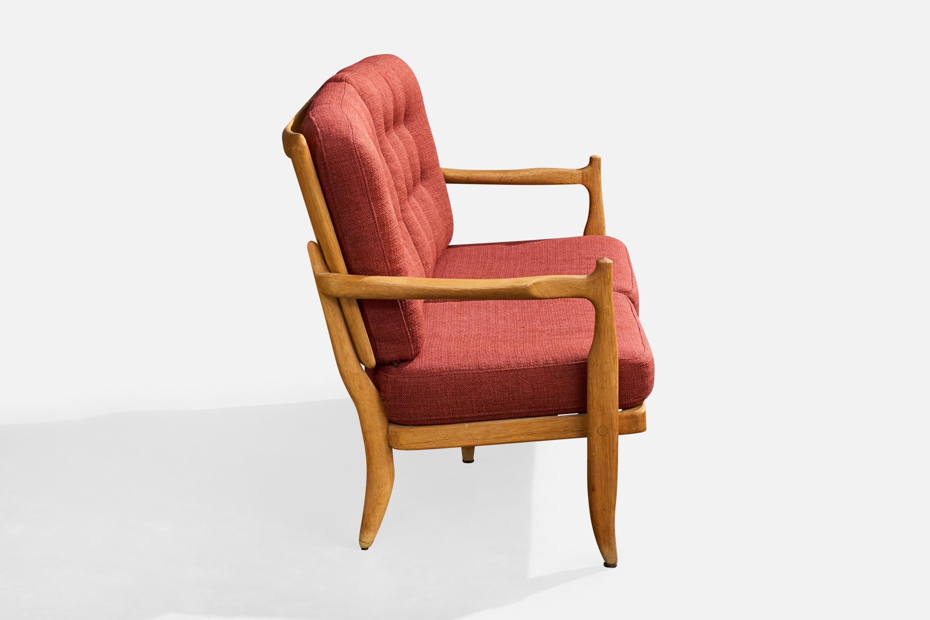 Guillerme & Chambron, Sofa, Stoff, Eiche, Frankreich, 1950er Jahre (Mitte des 20. Jahrhunderts) im Angebot