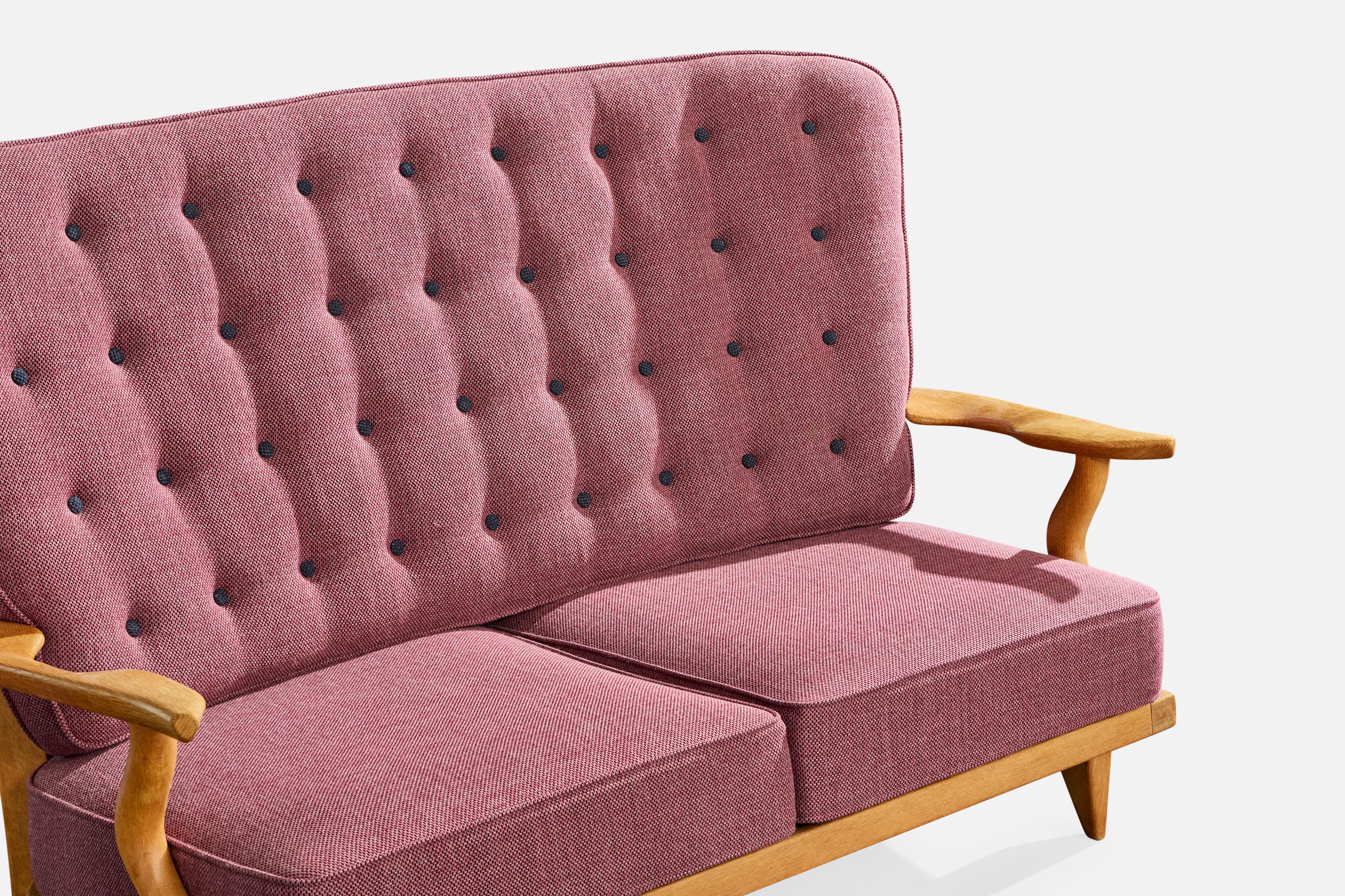 Guillerme & Chambron, Sofa, Fabric, Oak, France, 1950s (Mitte des 20. Jahrhunderts) im Angebot