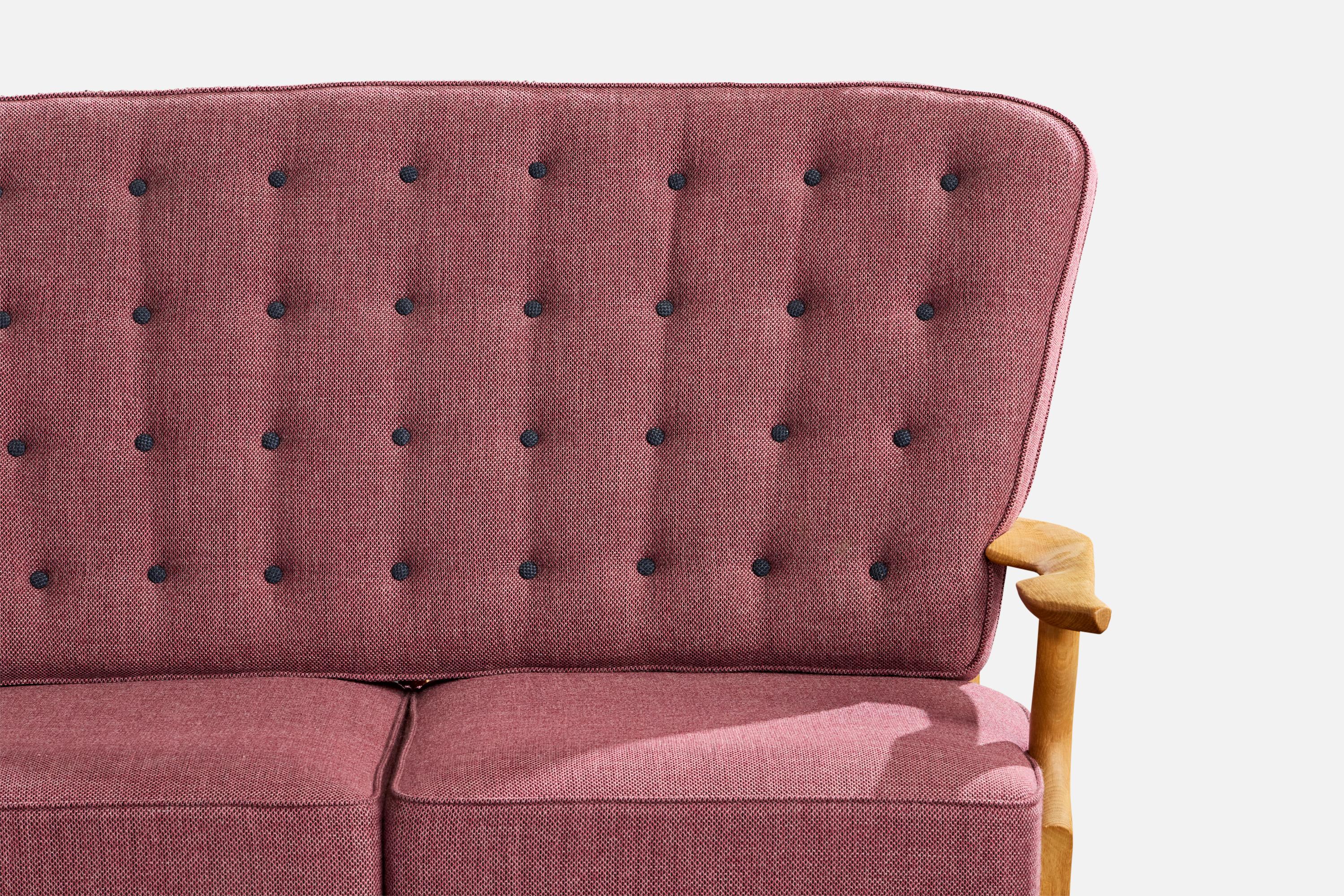 Guillerme & Chambron, Sofa, Fabric, Oak, France, 1950s (Stoff) im Angebot