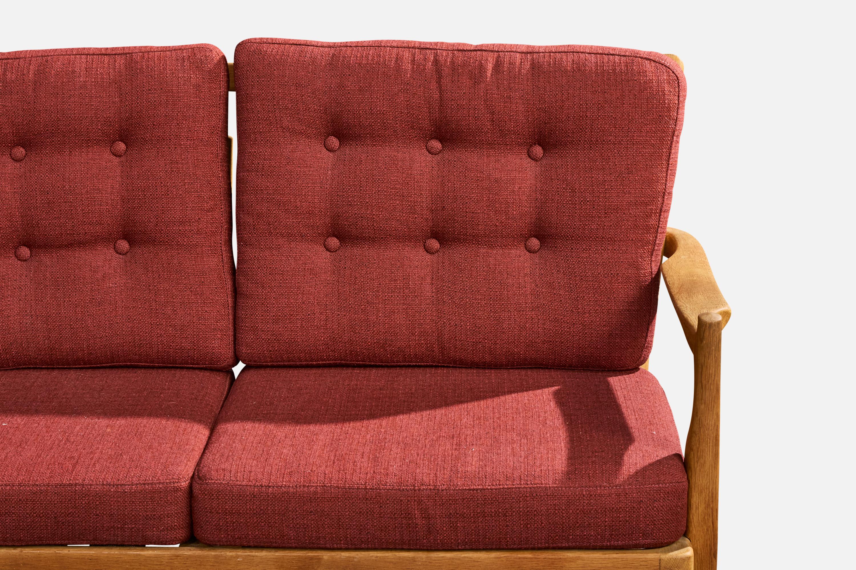 Guillerme & Chambron, Sofa, Stoff, Eiche, Frankreich, 1950er Jahre im Angebot 2