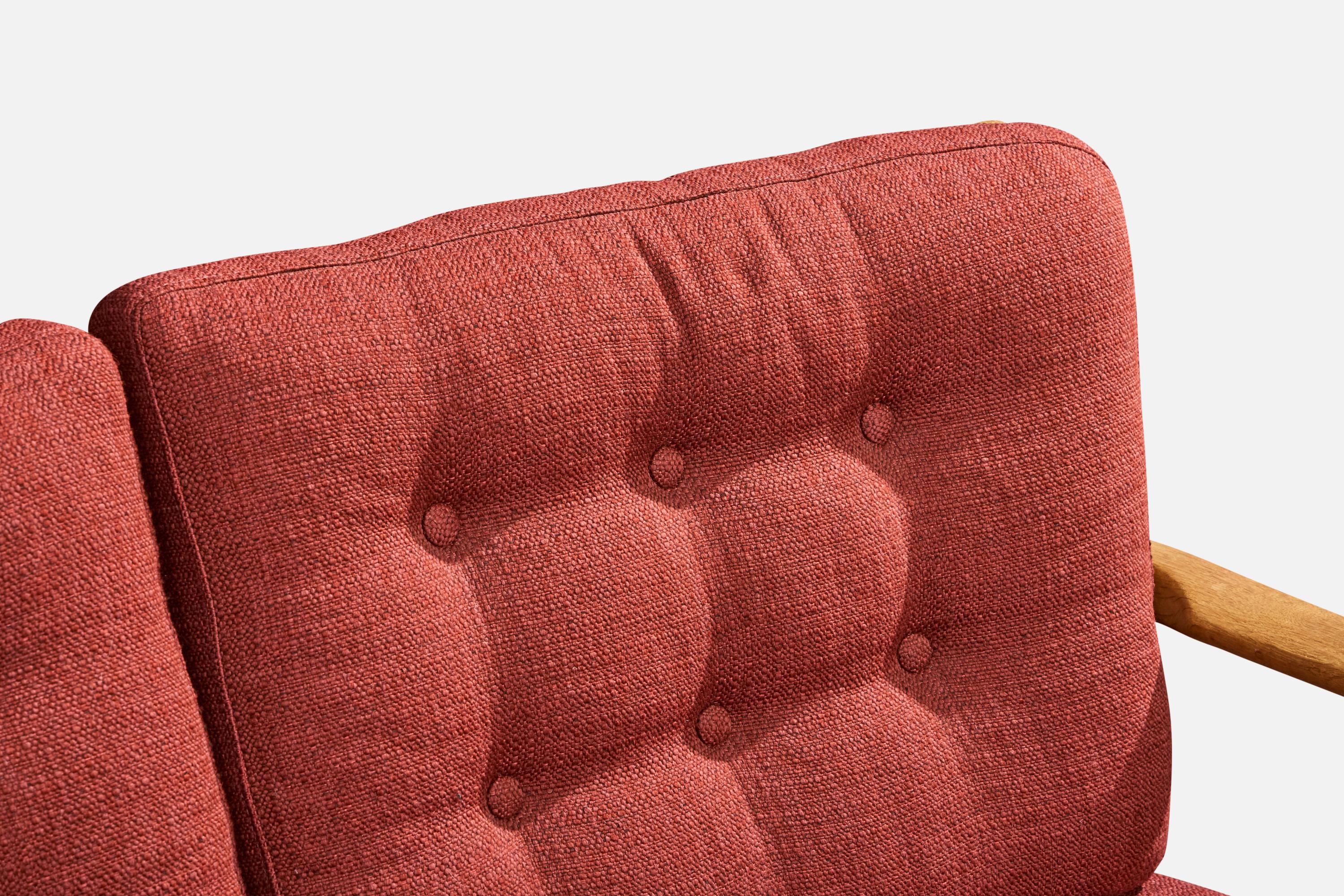 Guillerme & Chambron, Sofa, Stoff, Eiche, Frankreich, 1950er Jahre im Angebot 3