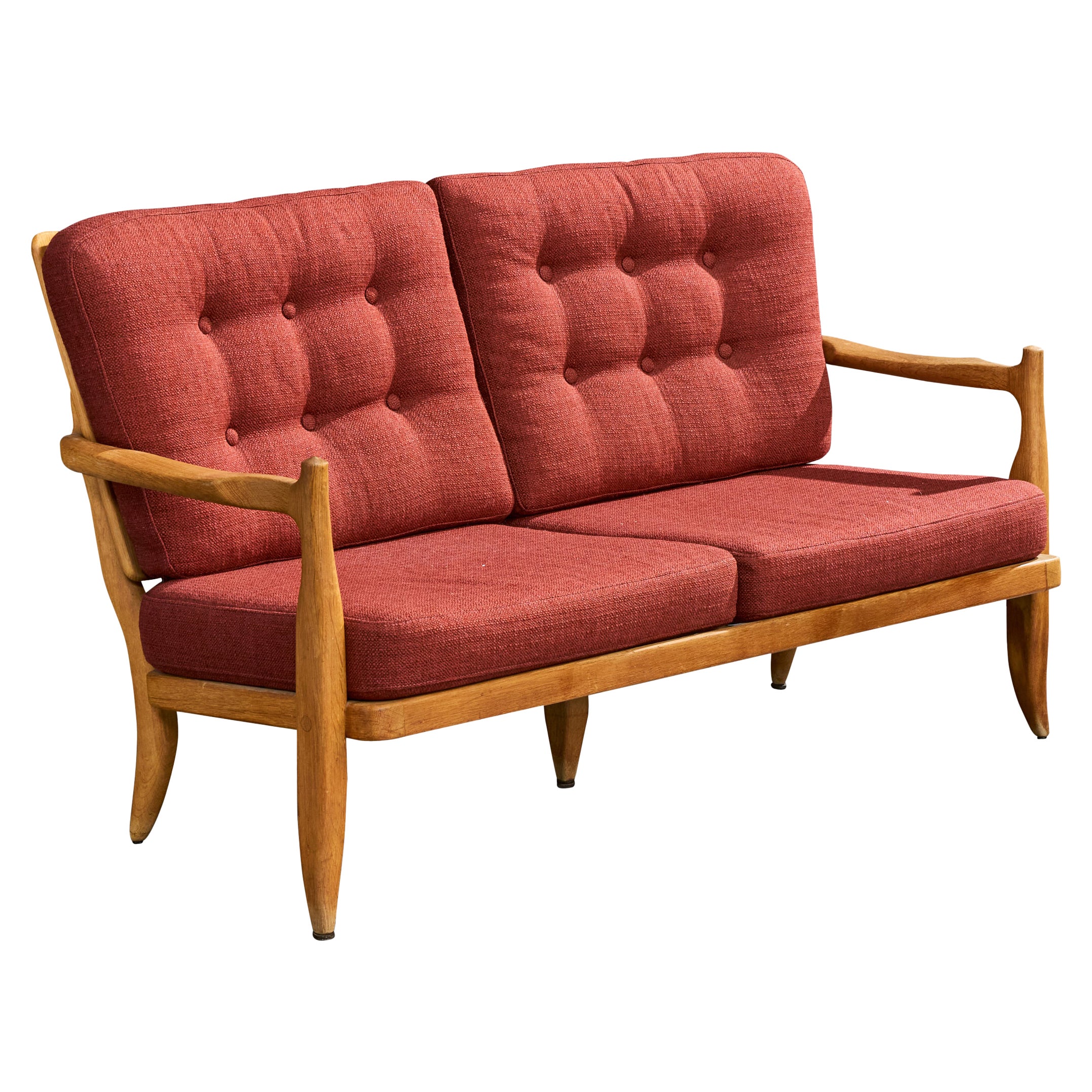 Guillerme & Chambron, Sofa, Fabric, Oak, France, 1950s