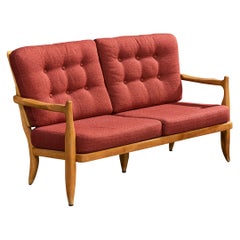 Guillerme & Chambron, Sofa, Fabric, Oak, France, 1950s