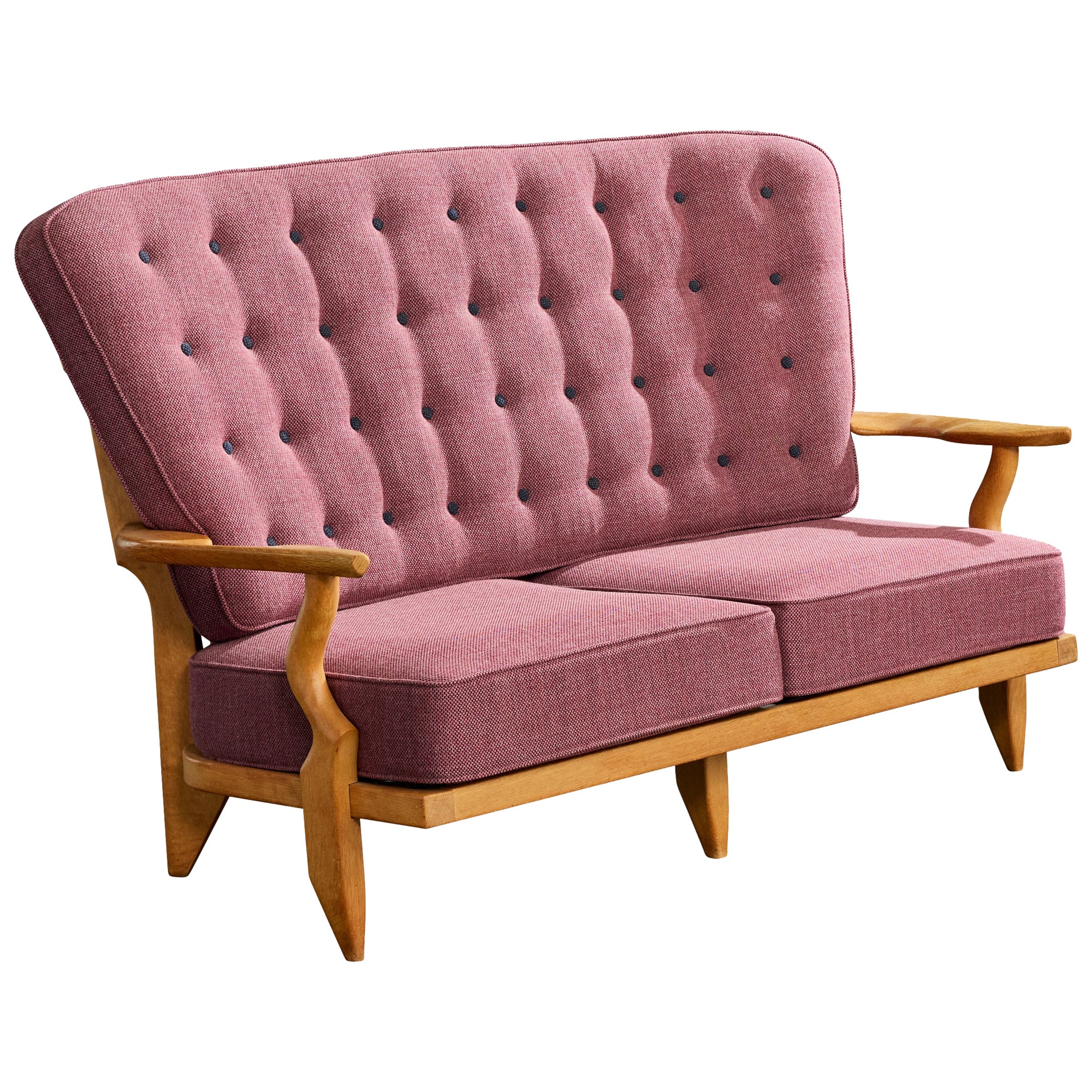 Guillerme 
Chambron, Sofa, Fabric, Oak, France, 1950s