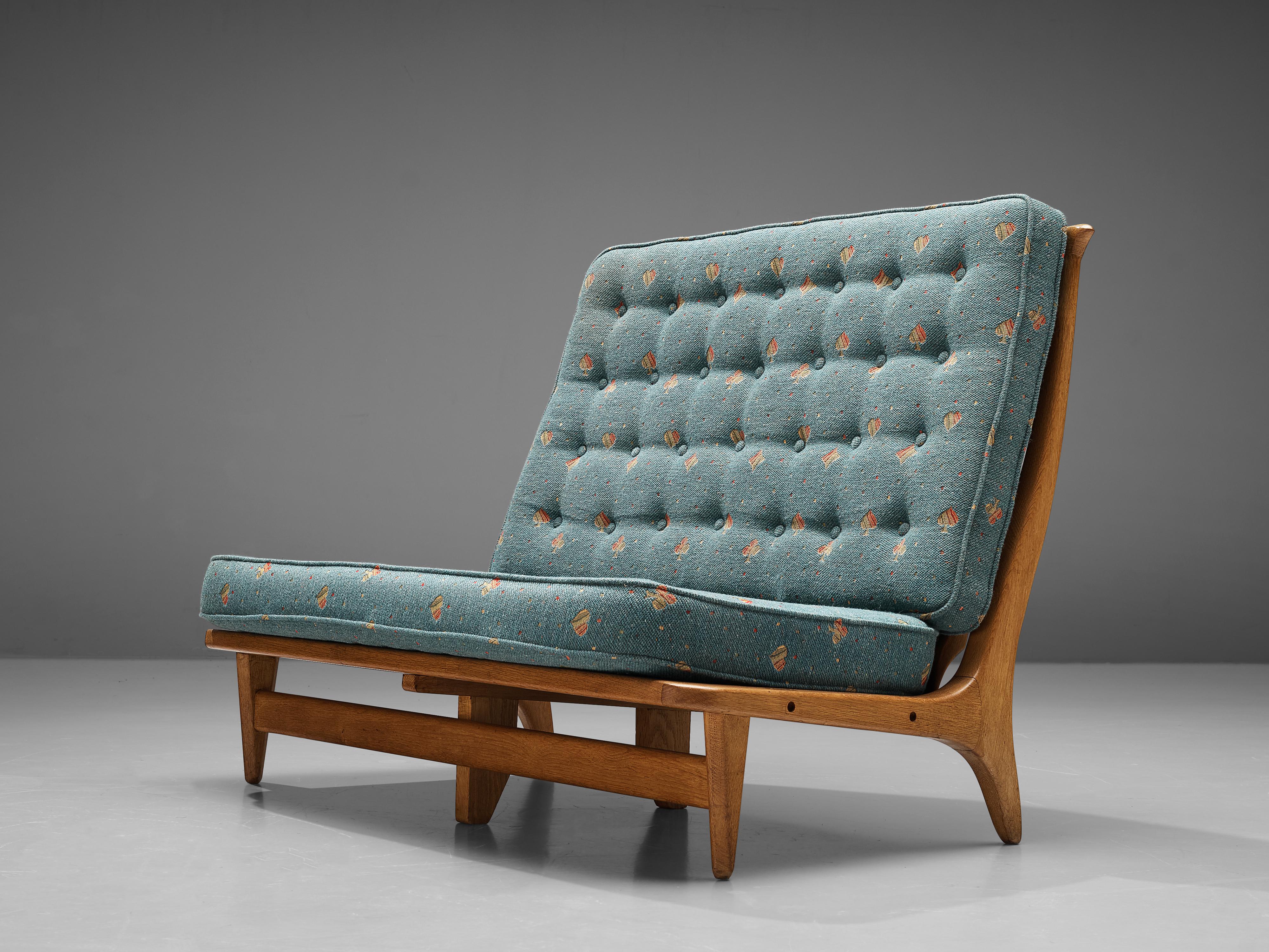 Guillerme & Chambron Sofa in Teal Upholstery  In Good Condition For Sale In Waalwijk, NL
