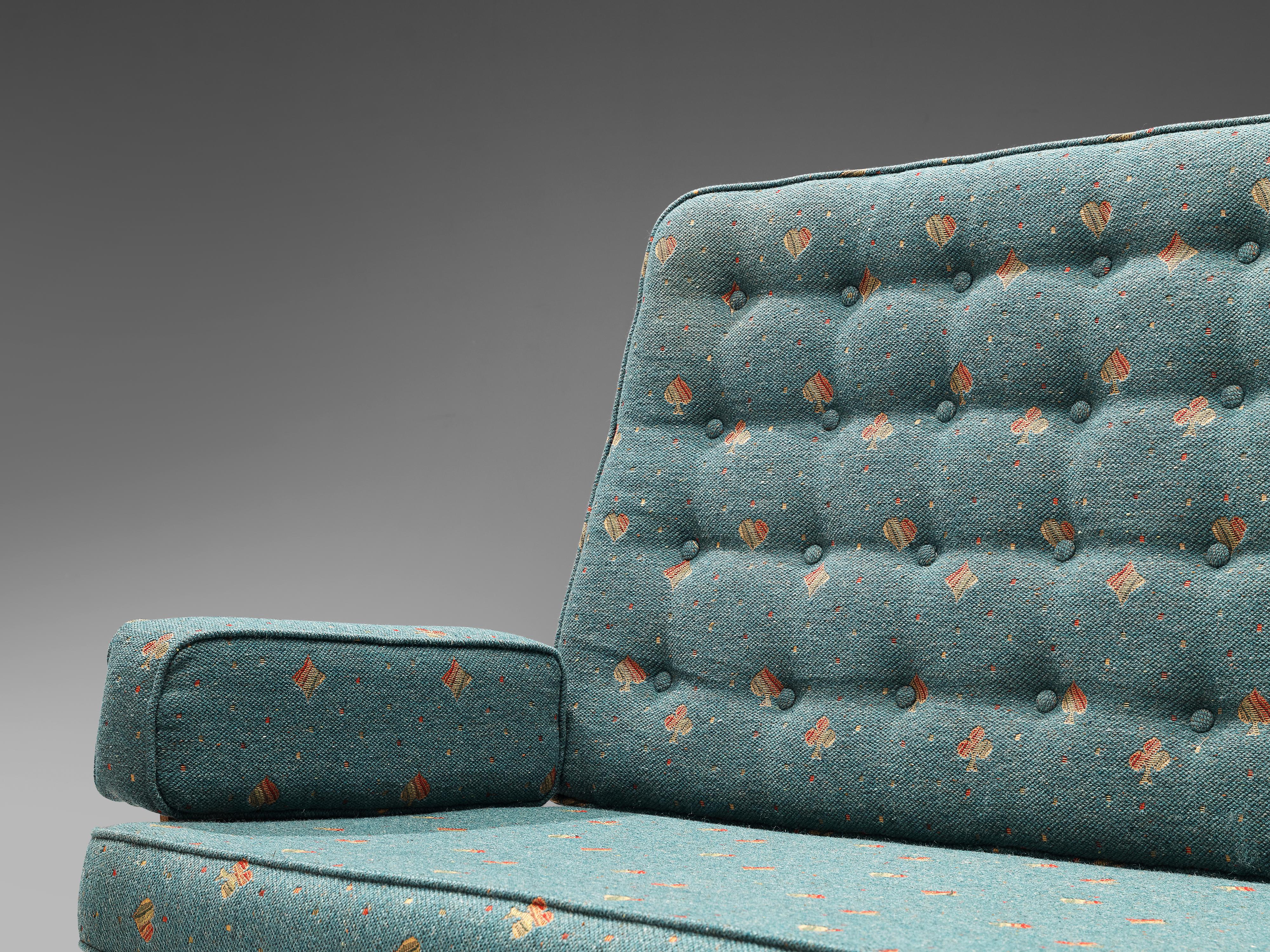 Fabric Guillerme & Chambron Sofa in Teal Upholstery  For Sale
