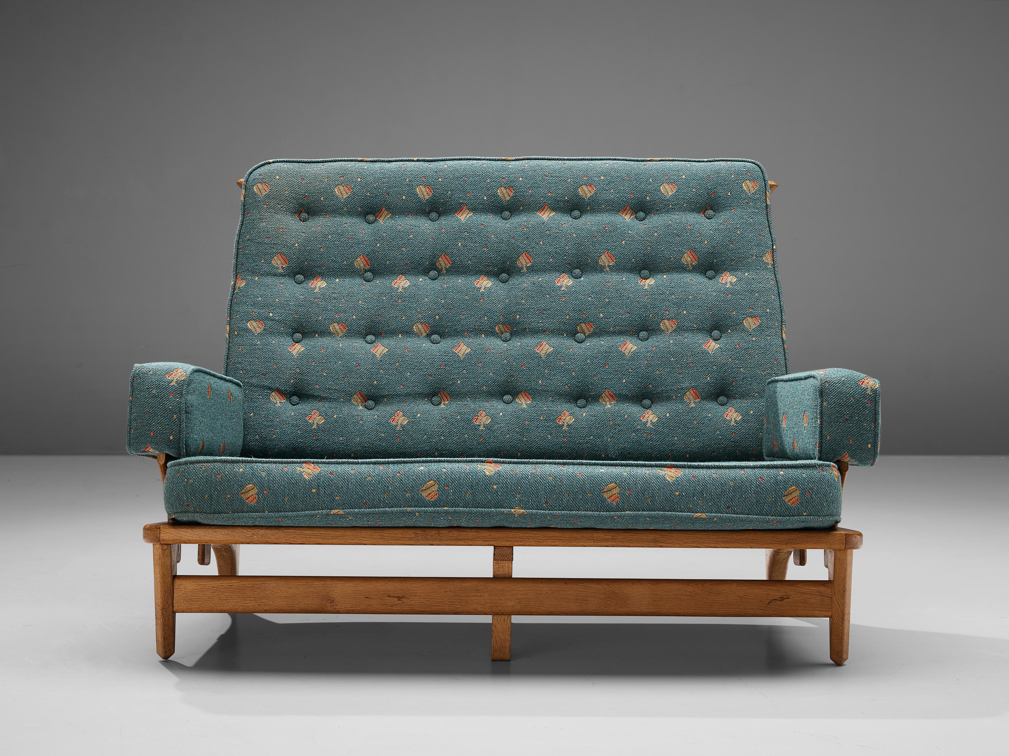 Guillerme & Chambron Sofa in Teal Upholstery  For Sale 1