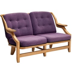Guillerme & Chambron Sofa in Oak and Purple Upholstery
