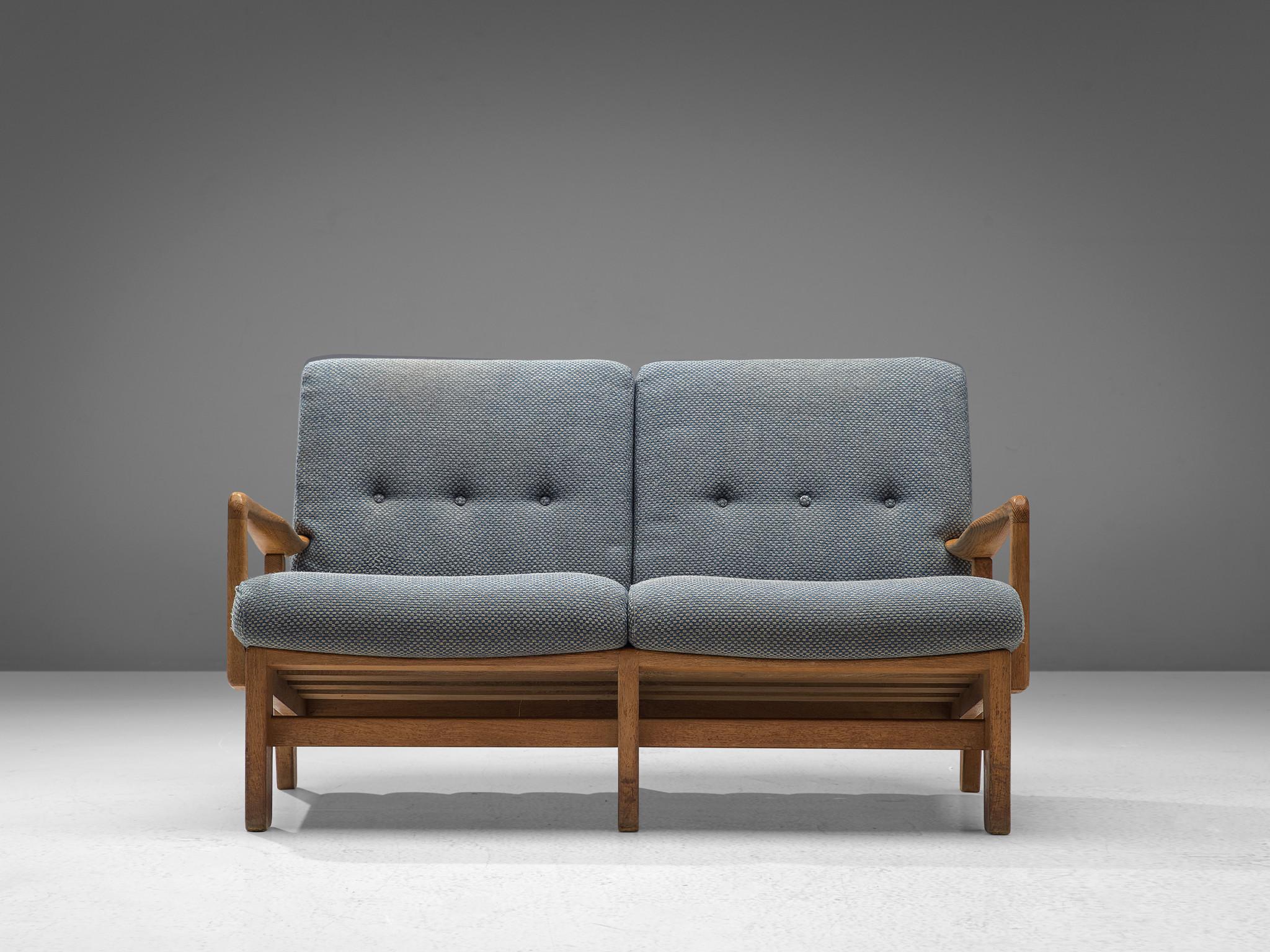 Mid-Century Modern Guillerme & Chambron Sofa in Soft Blue Upholstery  For Sale