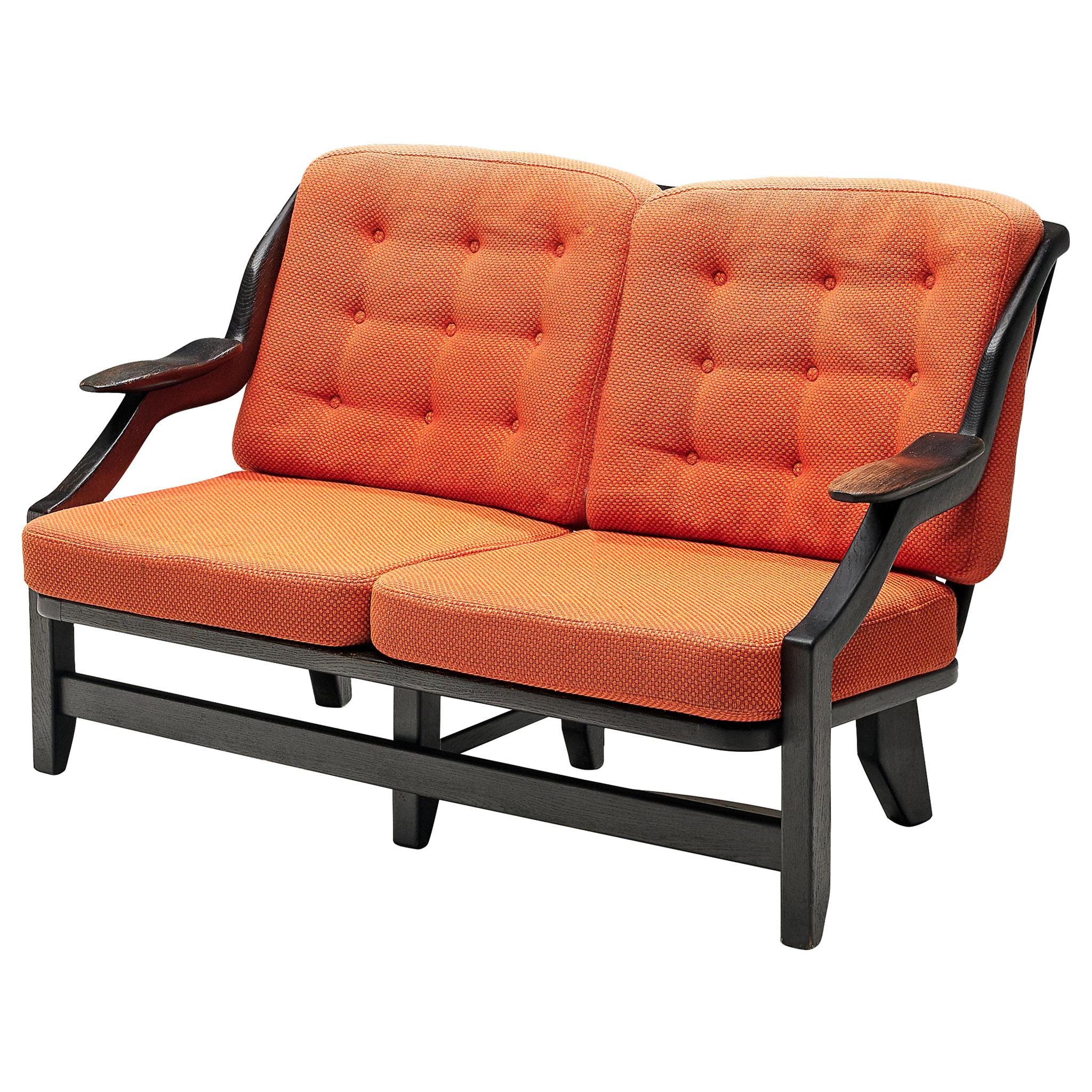 Guillerme & Chambron Sofa with Orange Upholstery