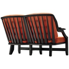 Guillerme & Chambron 'Gregoire' Sofa in Oak and Orange Red Upholstery