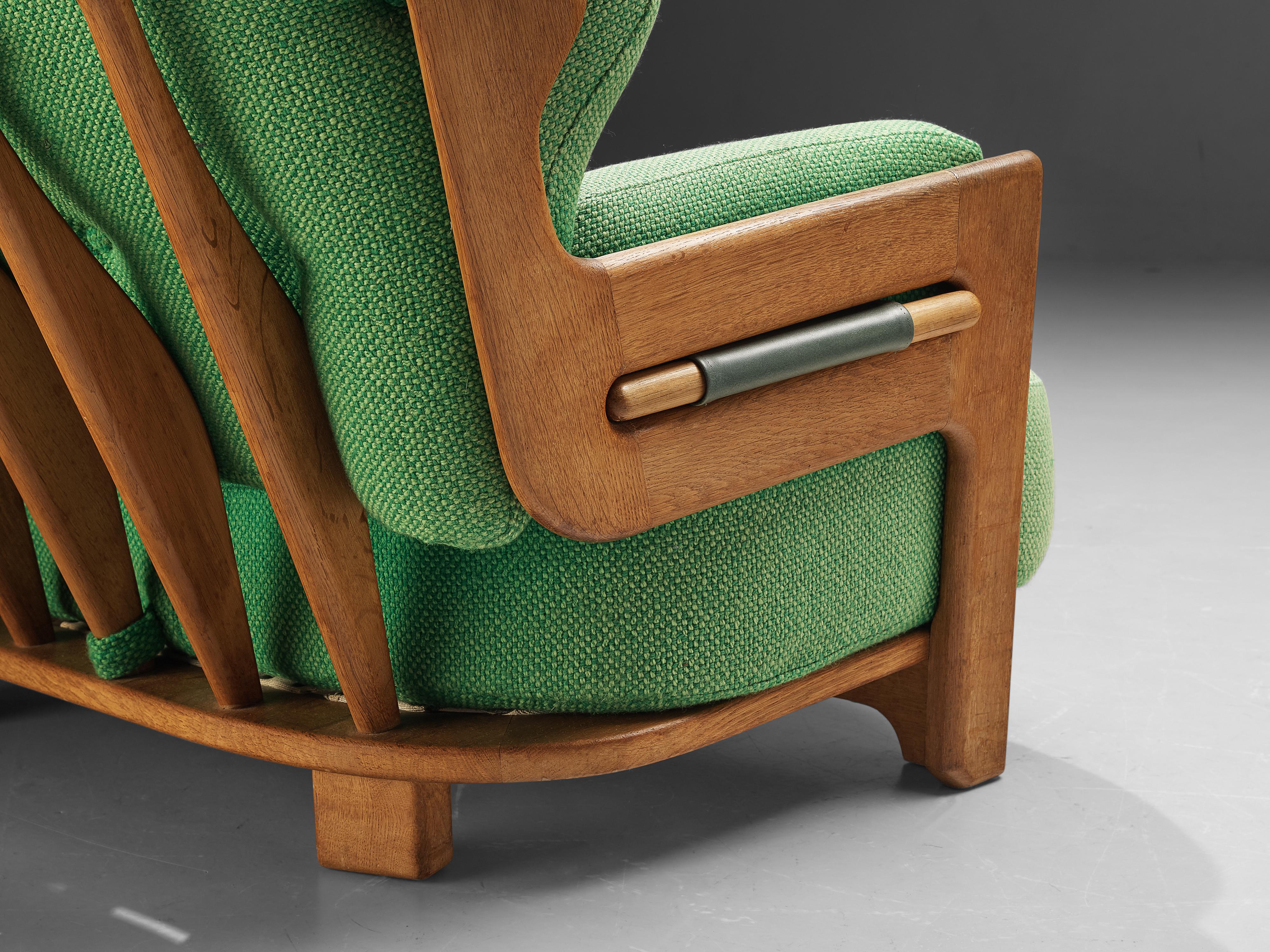 Mid-Century Modern Guillerme & Chambron Sofa Model 'Denis' in Solid Oak in Green Upholstery