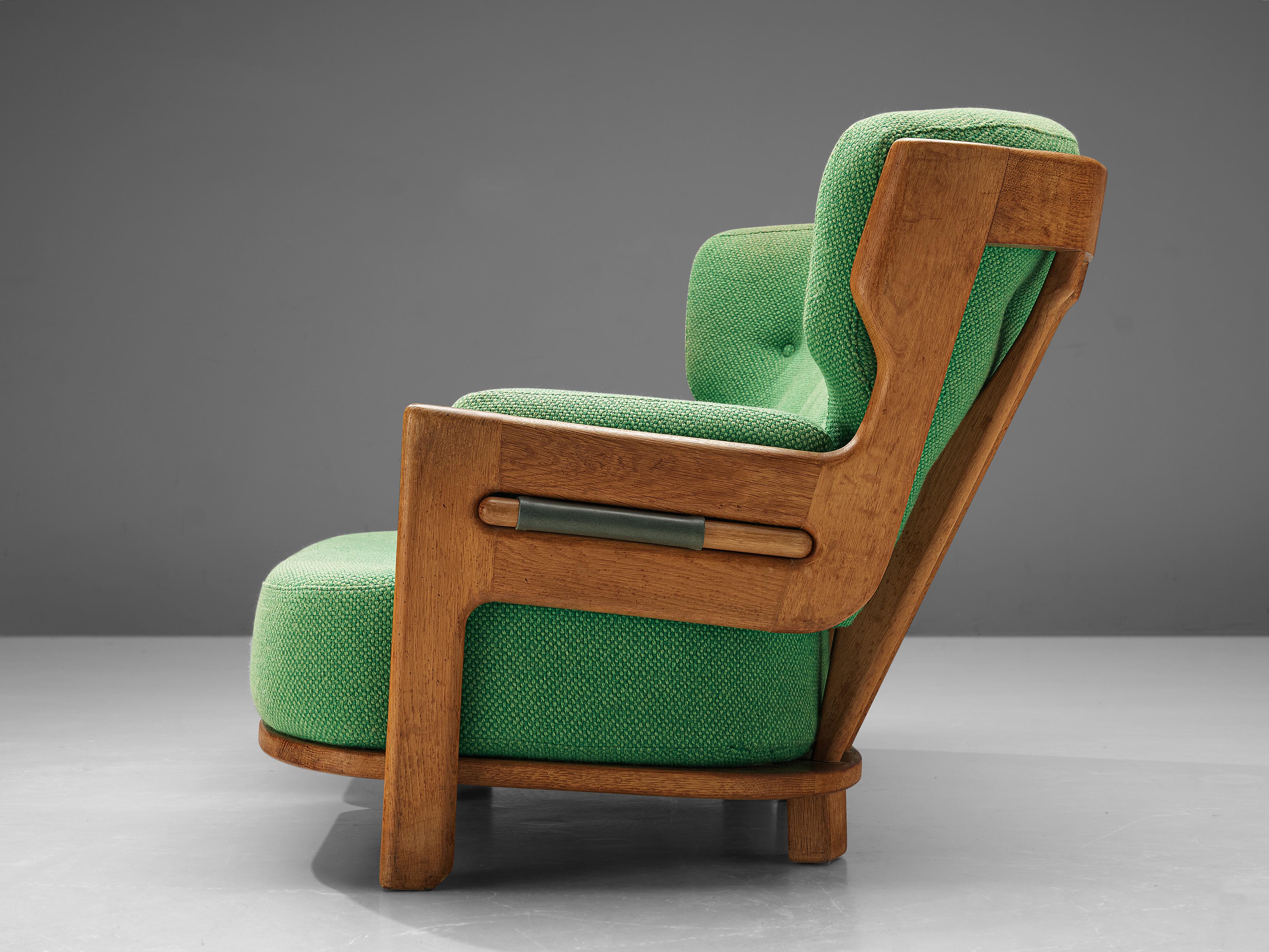 Mid-20th Century Guillerme & Chambron Sofa Model 'Denis' in Solid Oak in Green Upholstery