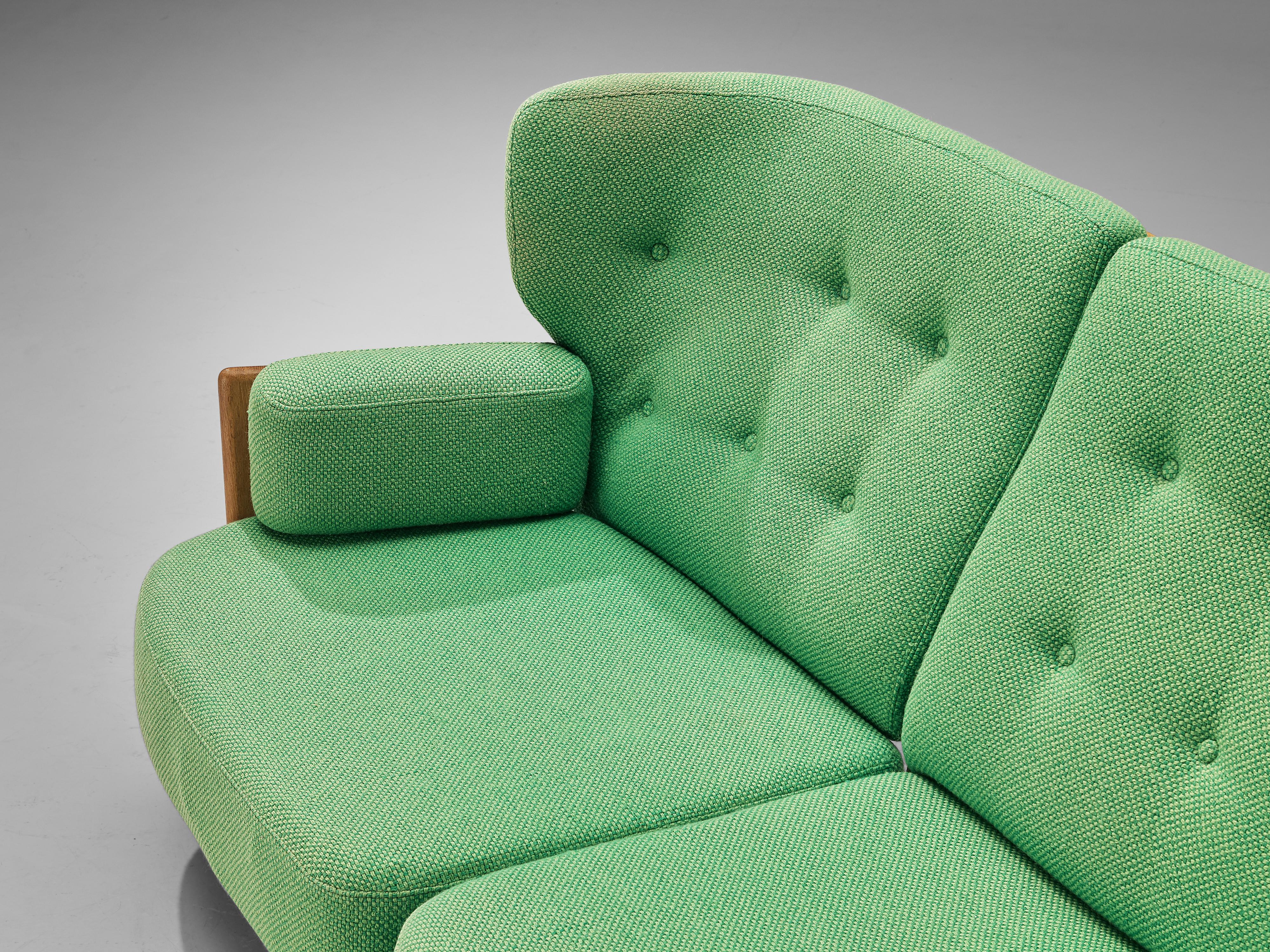 Guillerme & Chambron Sofa Model 'Denis' in Solid Oak in Green Upholstery 2