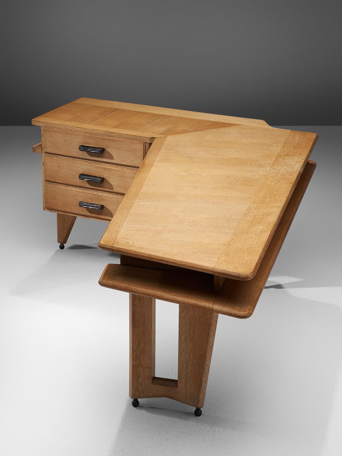 Mid-Century Modern Guillerme & Chambron Solid Oak Corner Desk