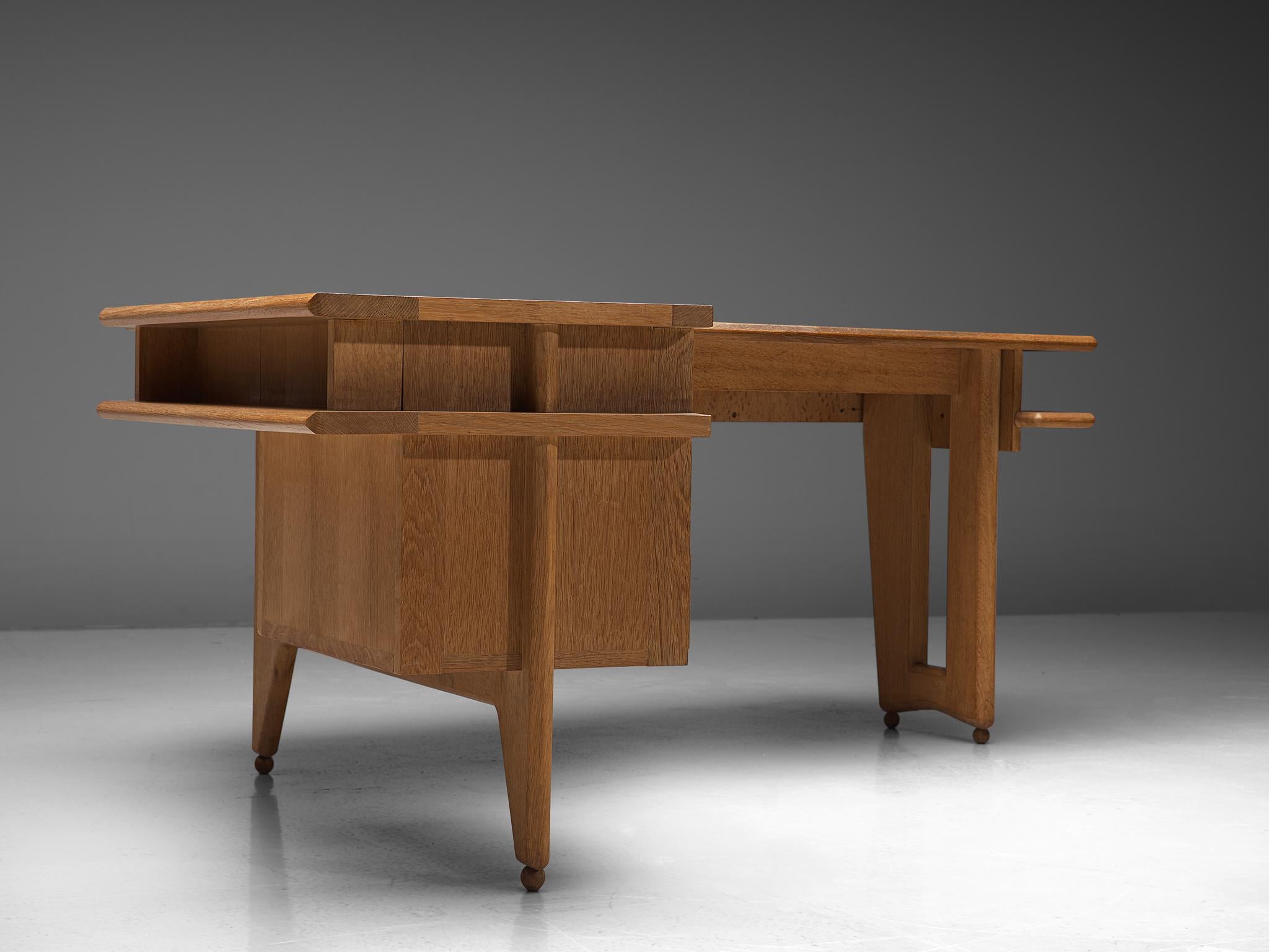 Mid-Century Modern Guillerme & Chambron Solid Oak Corner Desk