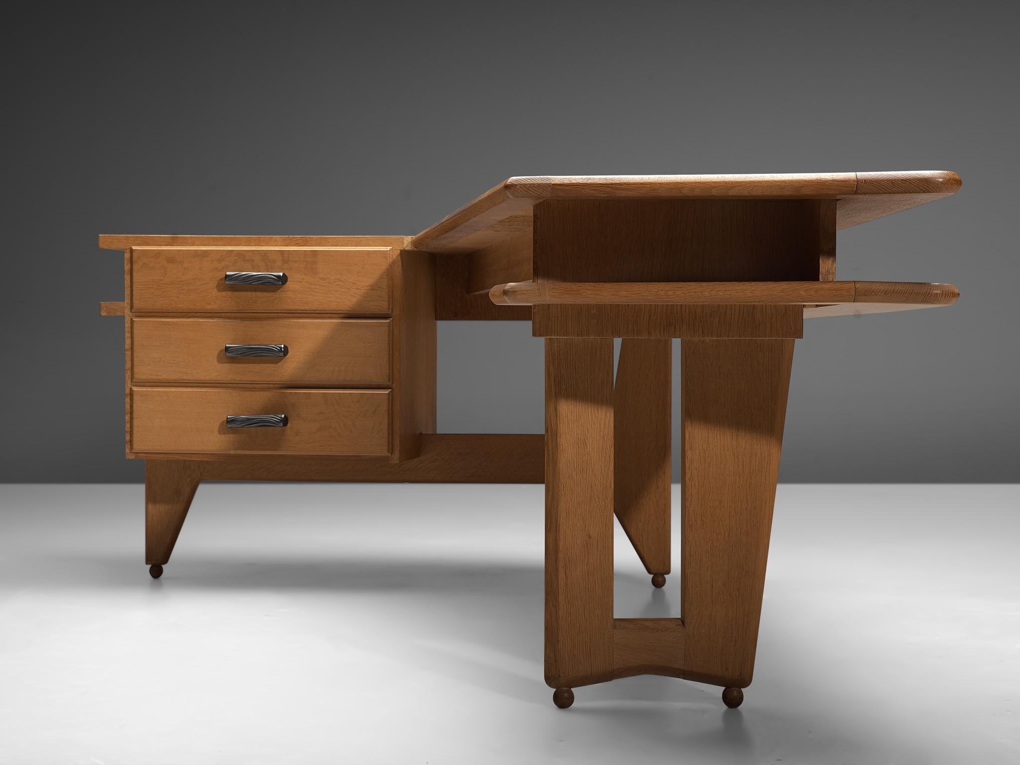 Mid-20th Century Guillerme & Chambron Solid Oak Corner Desk
