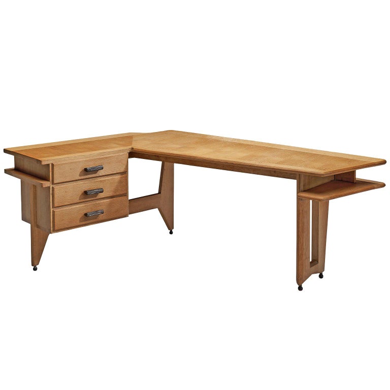 Guillerme and Chambron Solid Oak Corner Desk at 1stDibs