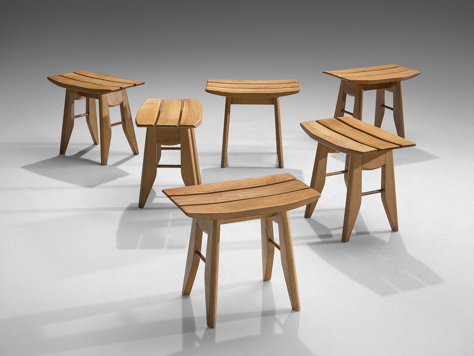 French Guillerme & Chambron Solid Oak Simplistic Stools