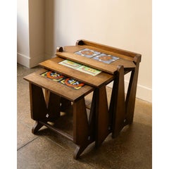 Guillerme & Chambron Stained Oak Nesting Tables, 1950s