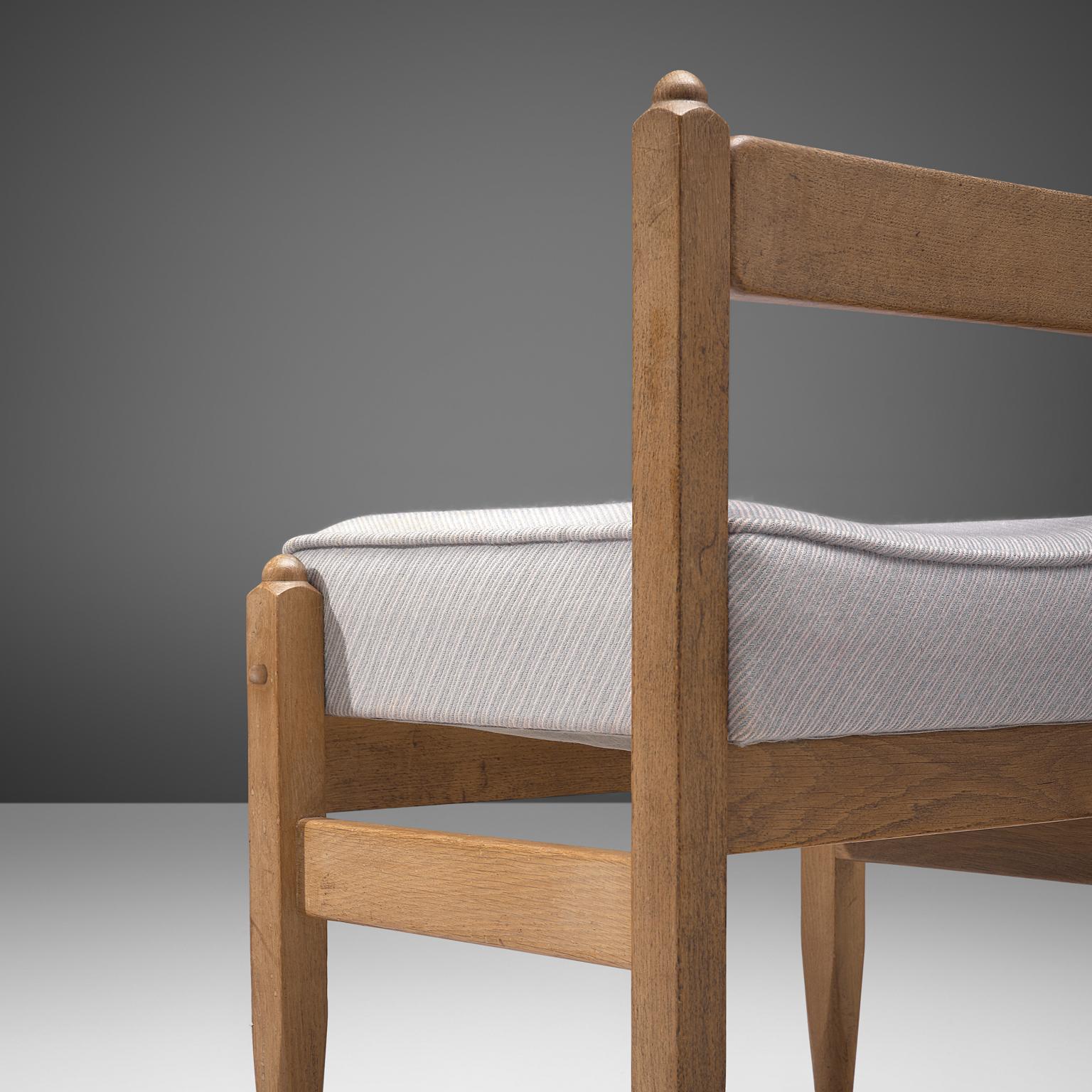 Mid-Century Modern Guillerme & Chambron Stool in Solid Oak and Fabric