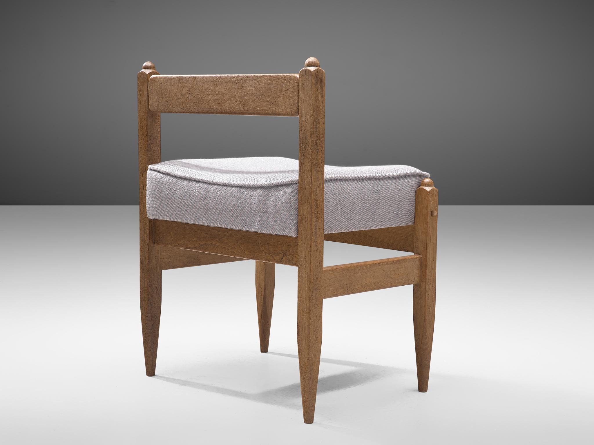 French Guillerme & Chambron Stool in Solid Oak and Fabric