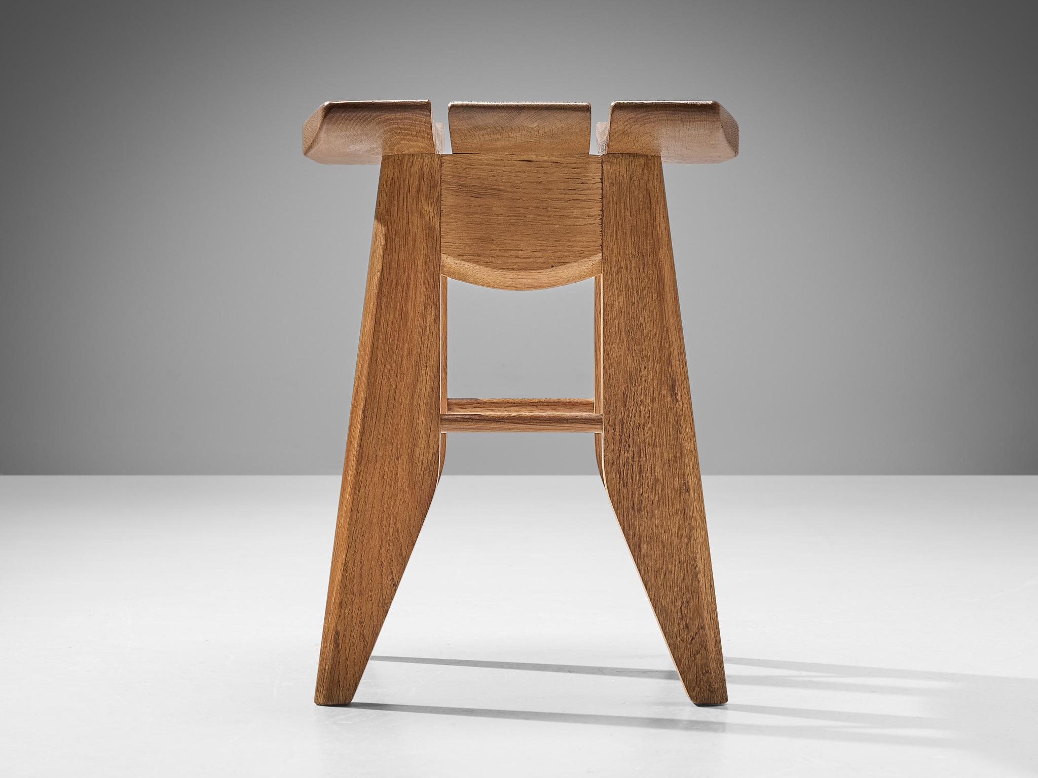 Mid-20th Century Guillerme & Chambron Stool in Solid Oak